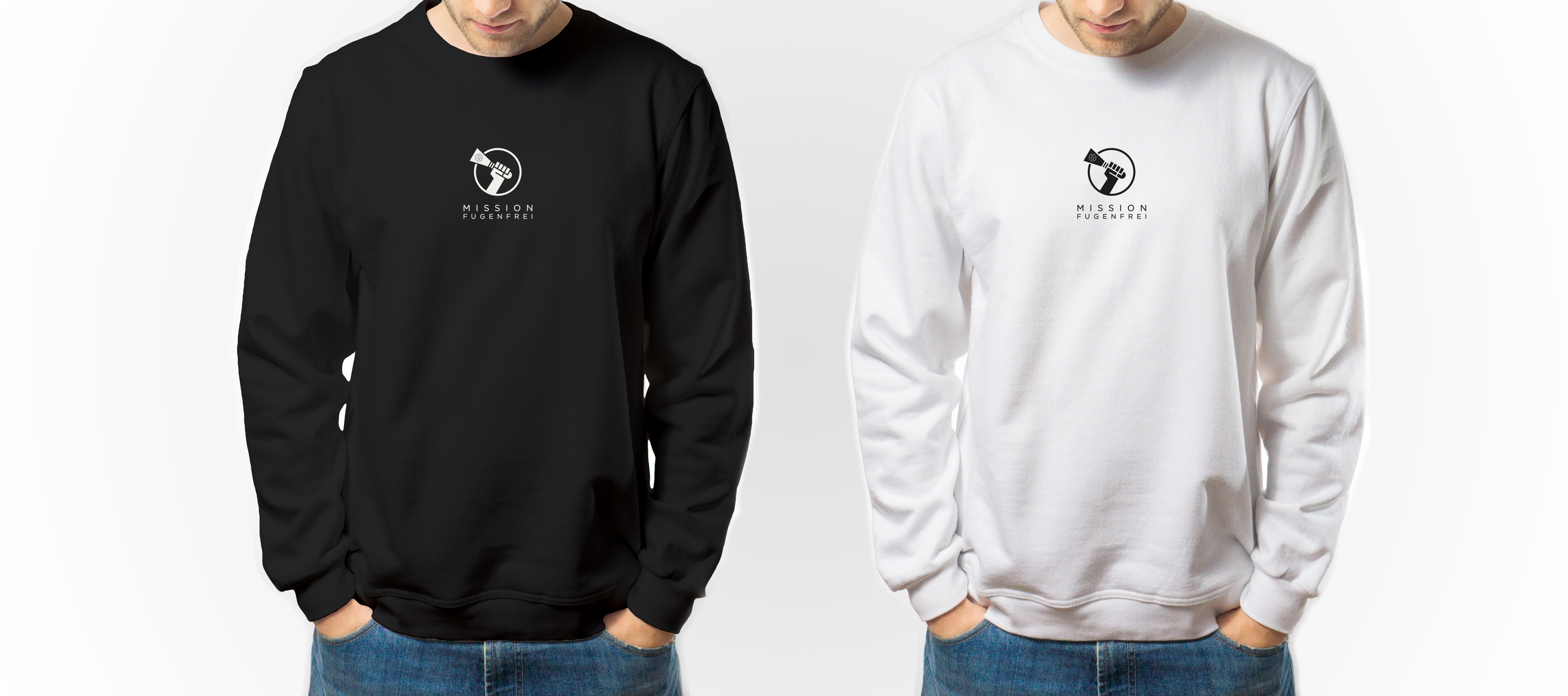 Sweatshirt des Unternehmens Murface mit dem Claim "Mission Fugenfrei" - Digitalisierung Handwerk von der Meisterstück Agency aus Köln.