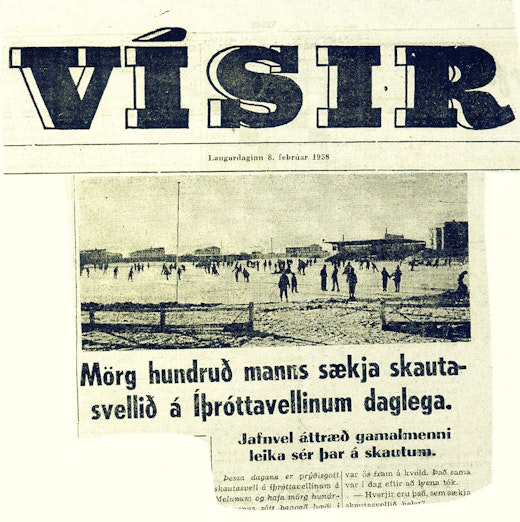 Hér er forsíðufrétt Vísi 8. febrúar 1958, um svellið.