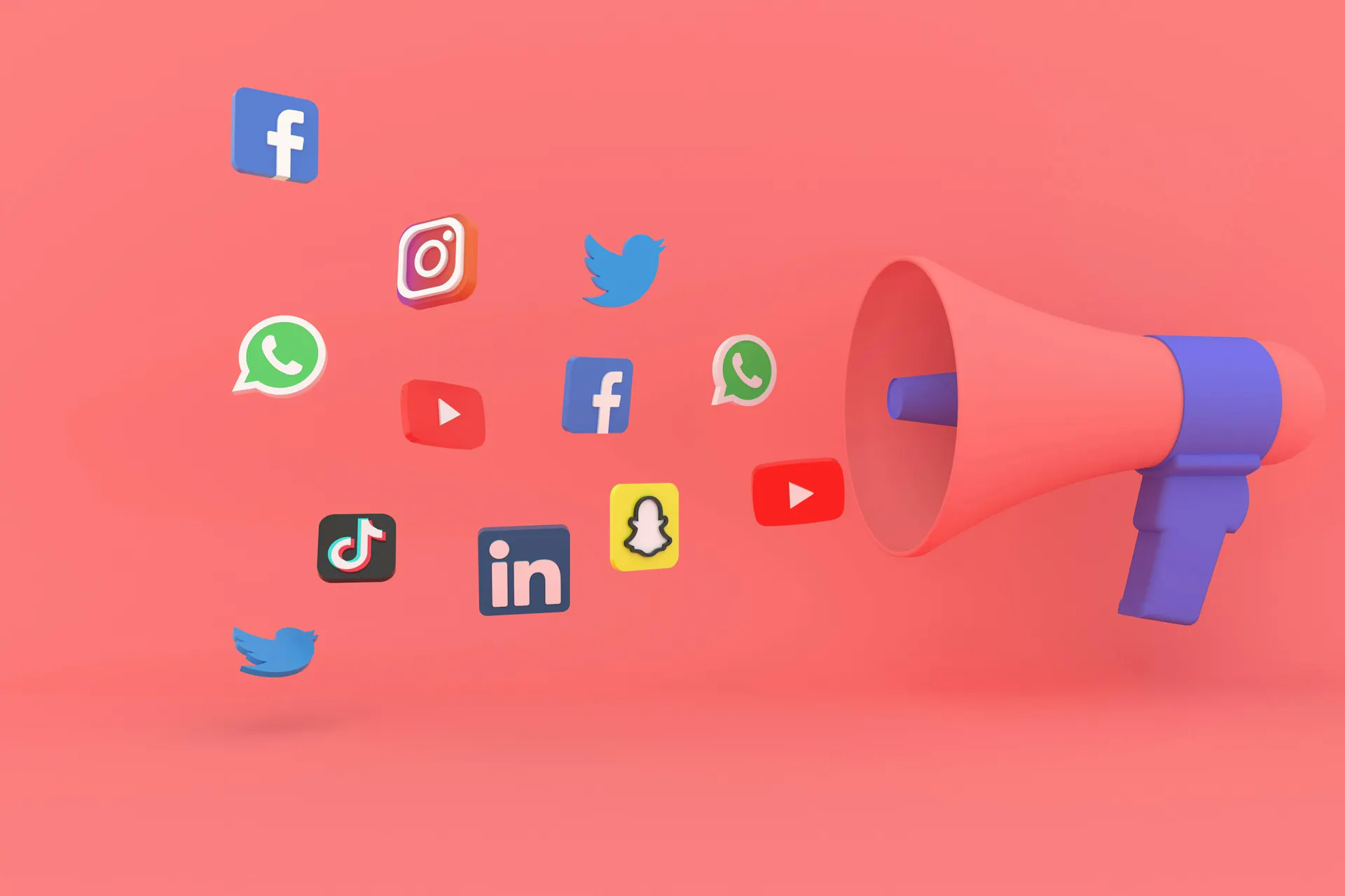 Image of megaphone with social icons