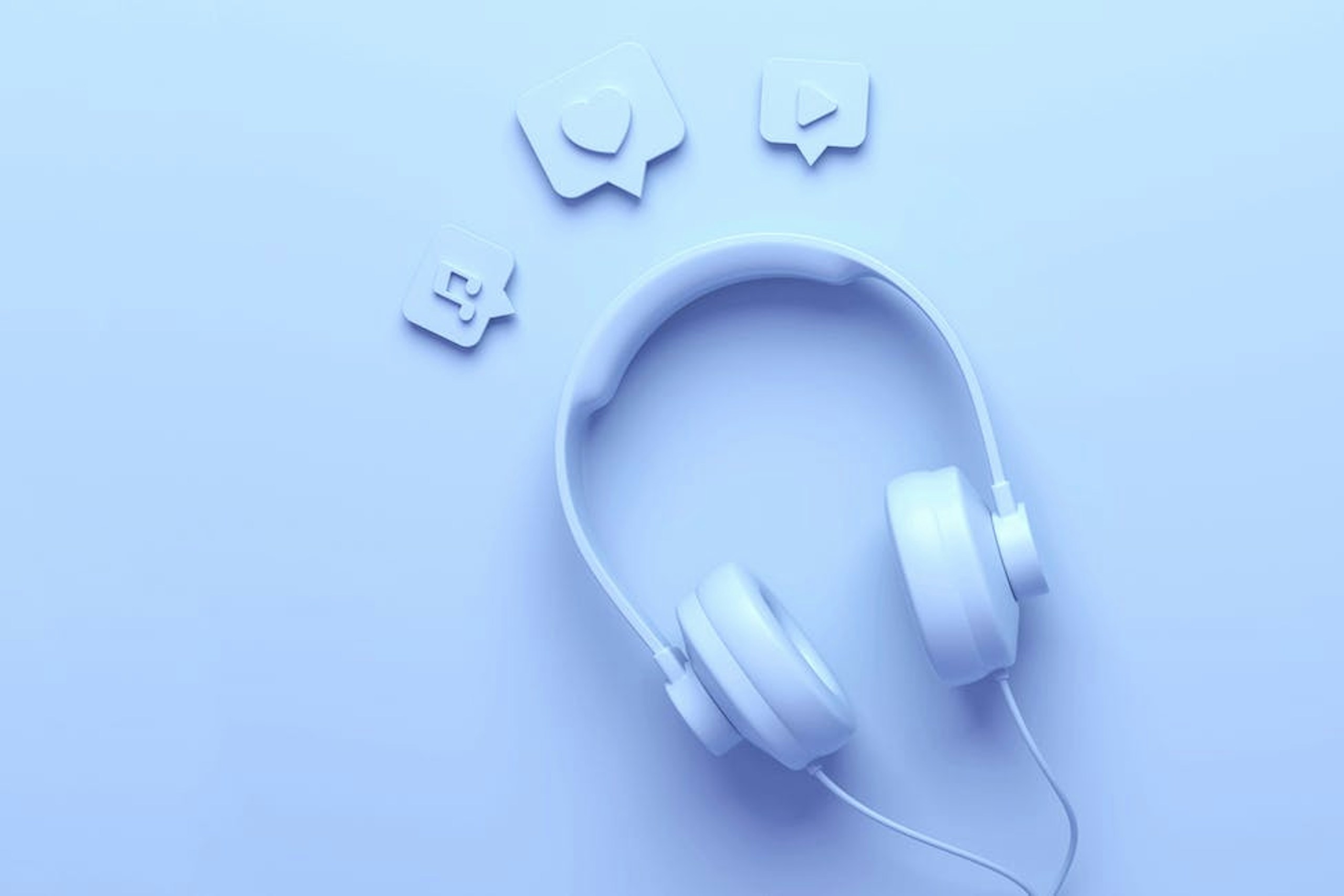 3D illustration of blue headphones for social listening / social media monitoring