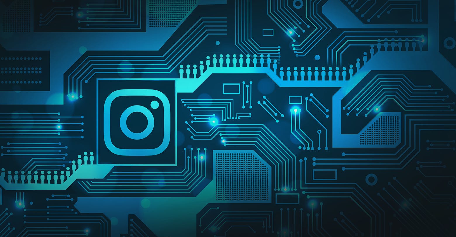 Illustration of the Instagram icon in blue in a technical setting on a blue board