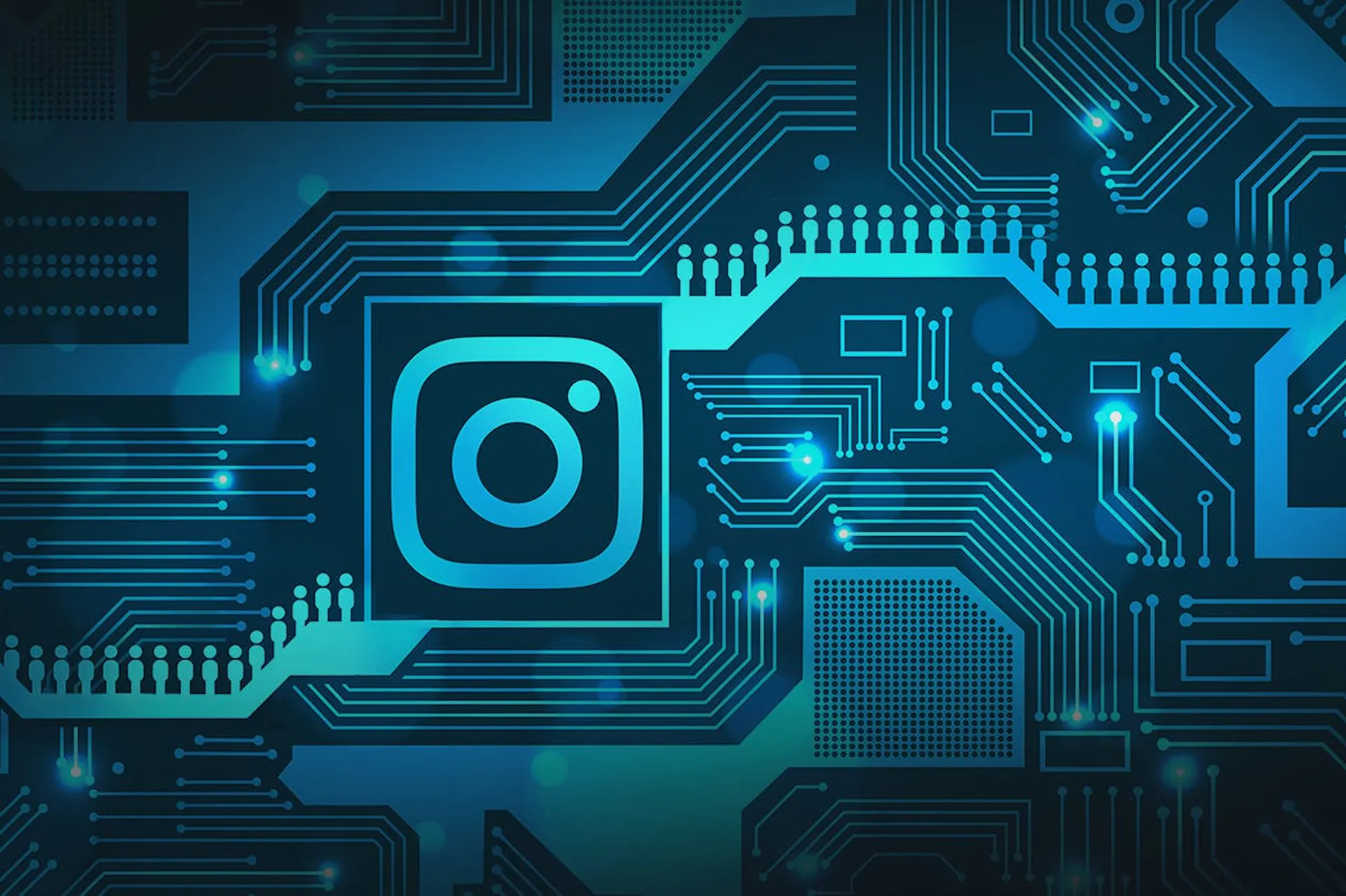 Illustration of the Instagram icon in blue in a technical setting on a blue board