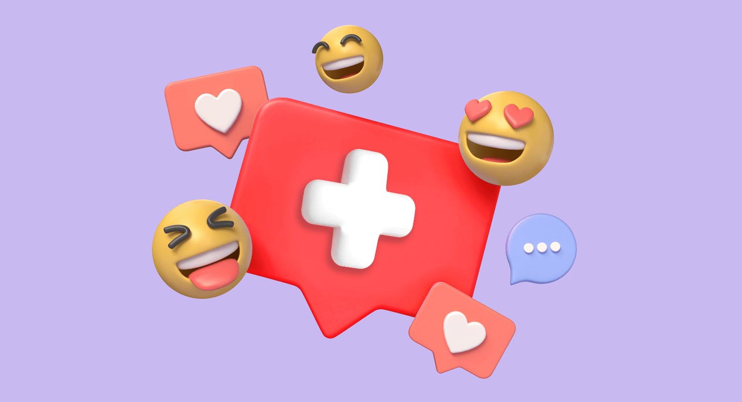 3D Illustration von Smileys, Likes und Kommentaren für die besten Influencer in der Schweiz