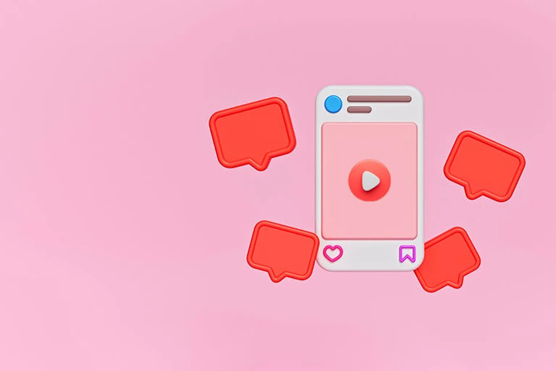 An illustrated image of an IGTV post with a video button in the center and icons of the Instagram heart reaction floating around the post.