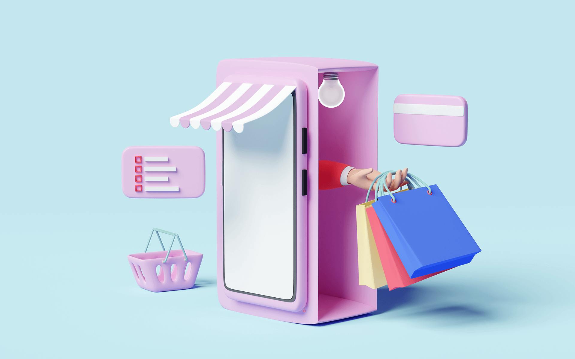 3D Illustration einer Buyer Persona am Shoppen
