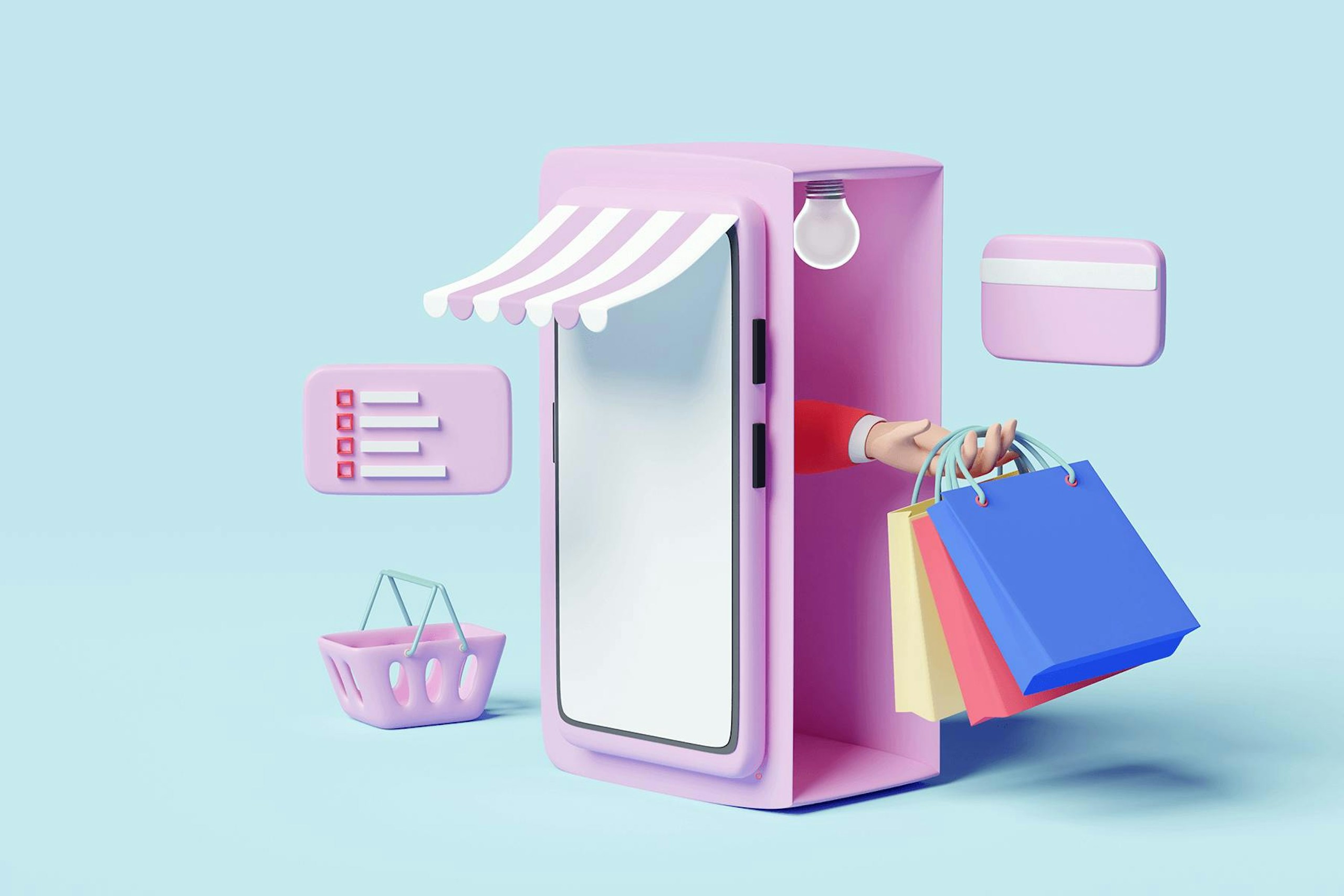 3D Illustration einer Buyer Persona am Shoppen
