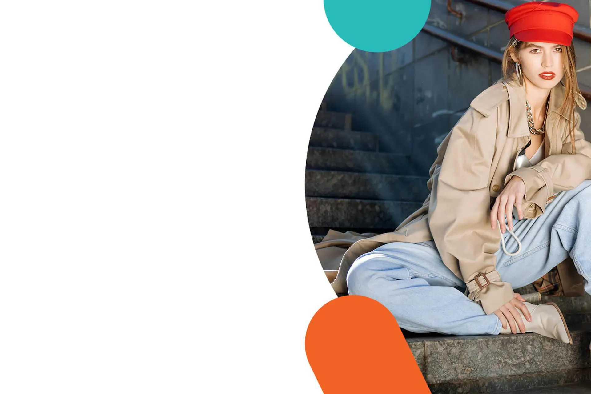 image of a woman in fashionable clothing sitting on subway stairs
