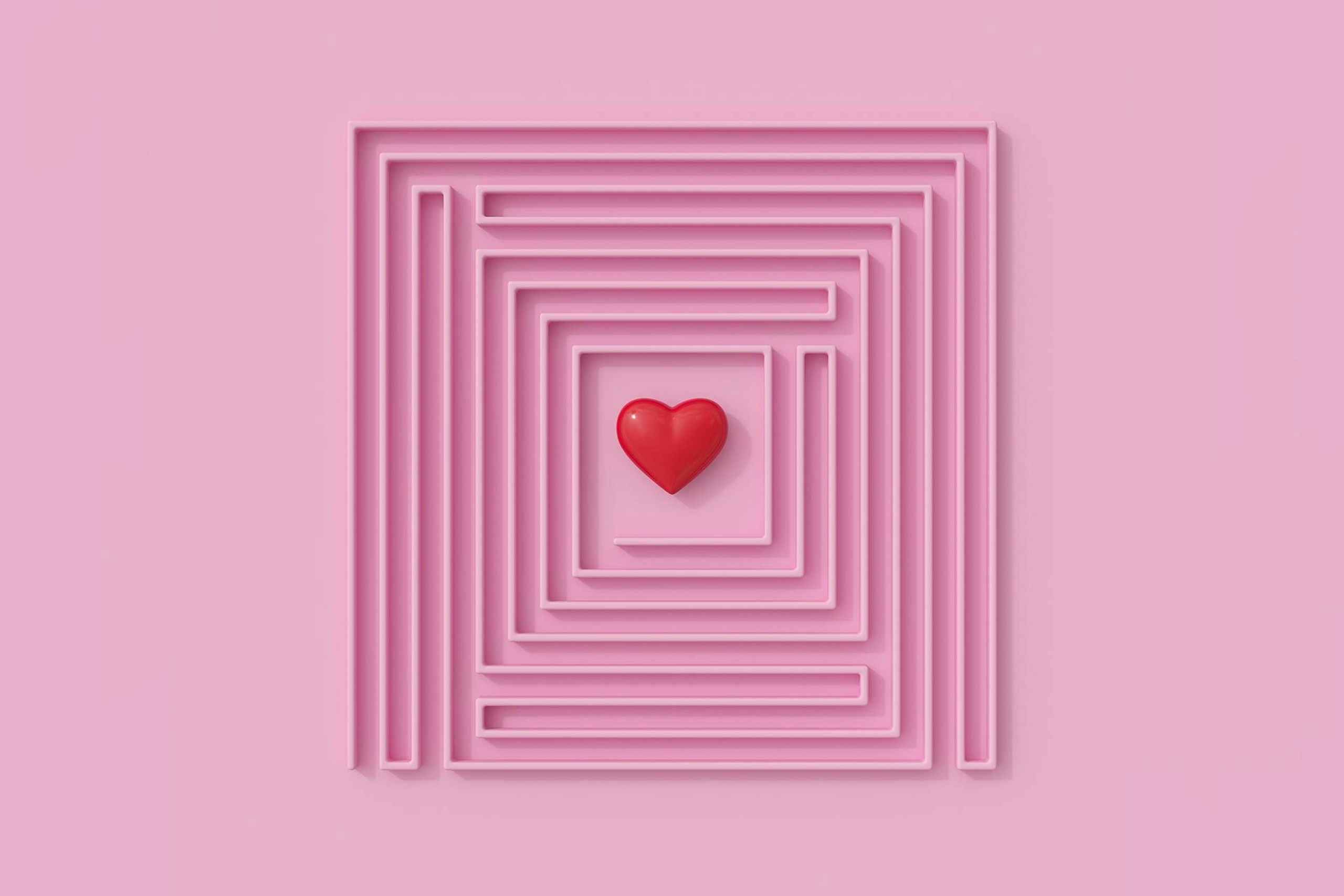 Customer loyalty is hard to achieve, and this image of a maze from above with a heart in the center perfectly represents the tireless journey marketers must embark on to achieve customer loyalty.