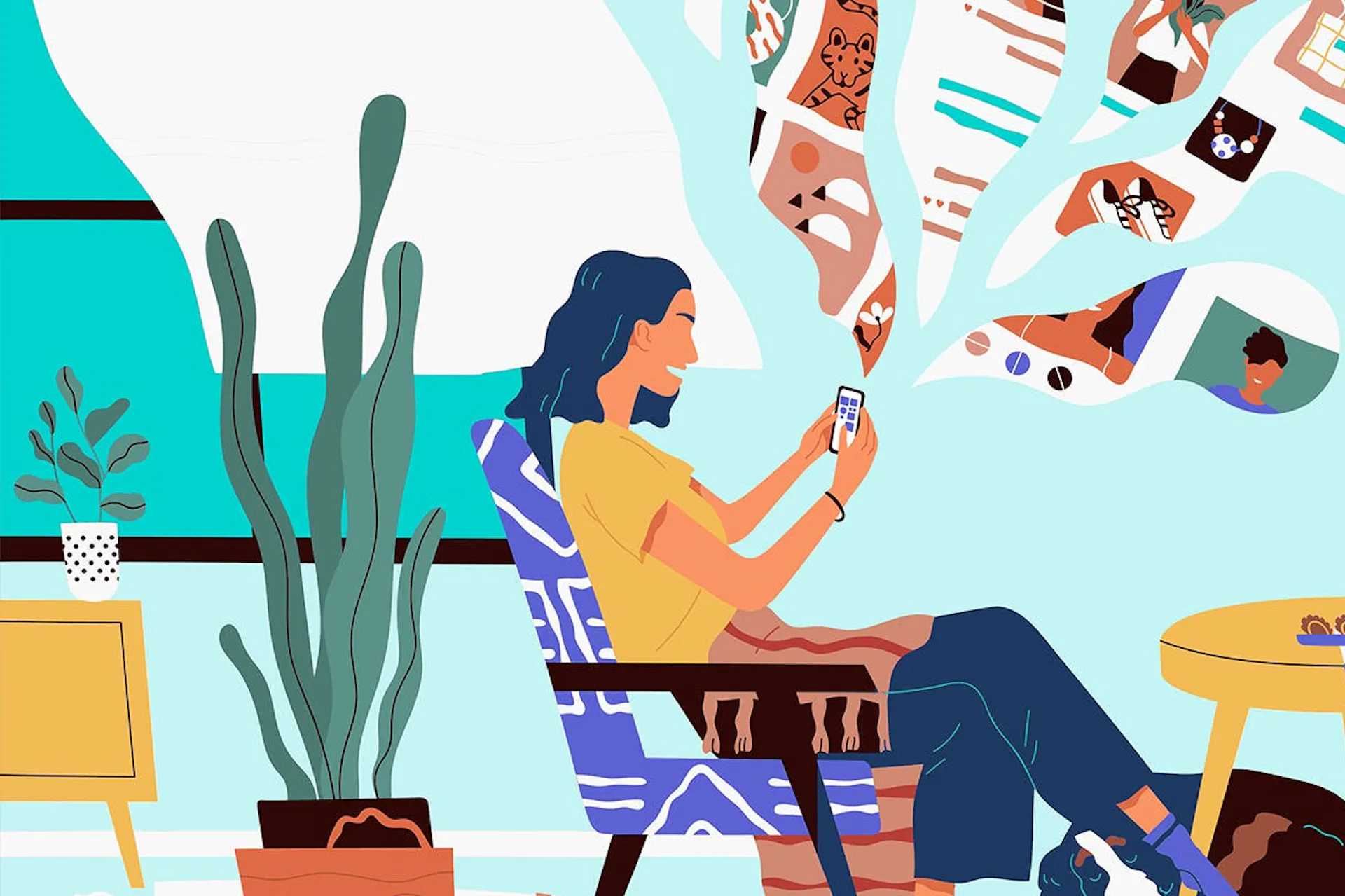 Illustration of a woman enjoying scrolling through her smartphone