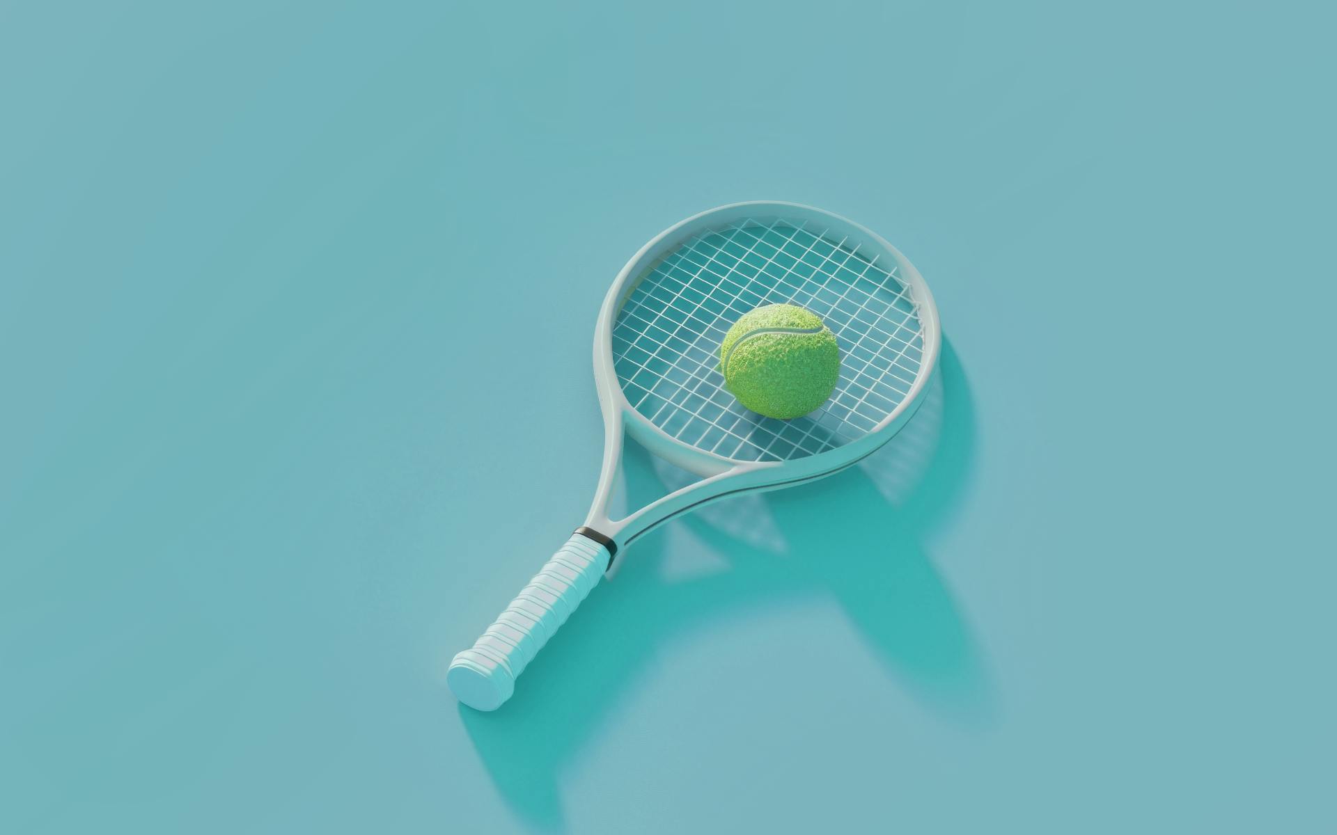 A green tennis ball sits on a blue racket in this image for a Meltwater social listening and analytics and consumer intelligence blog about Wimbledon