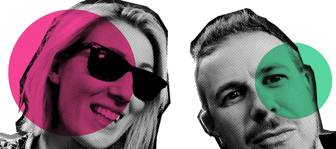 black and while graphic design image of Gemma Moroni with pink and green circles for Meltwater webinar