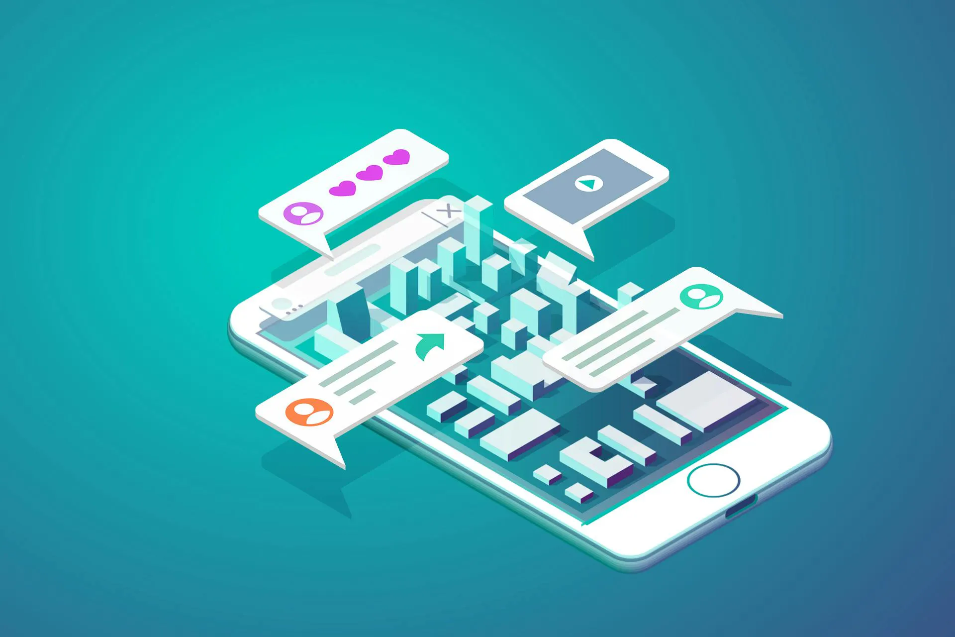 illustration of a smartphone with user profiles and likes representing how to foster an engaged community on social media