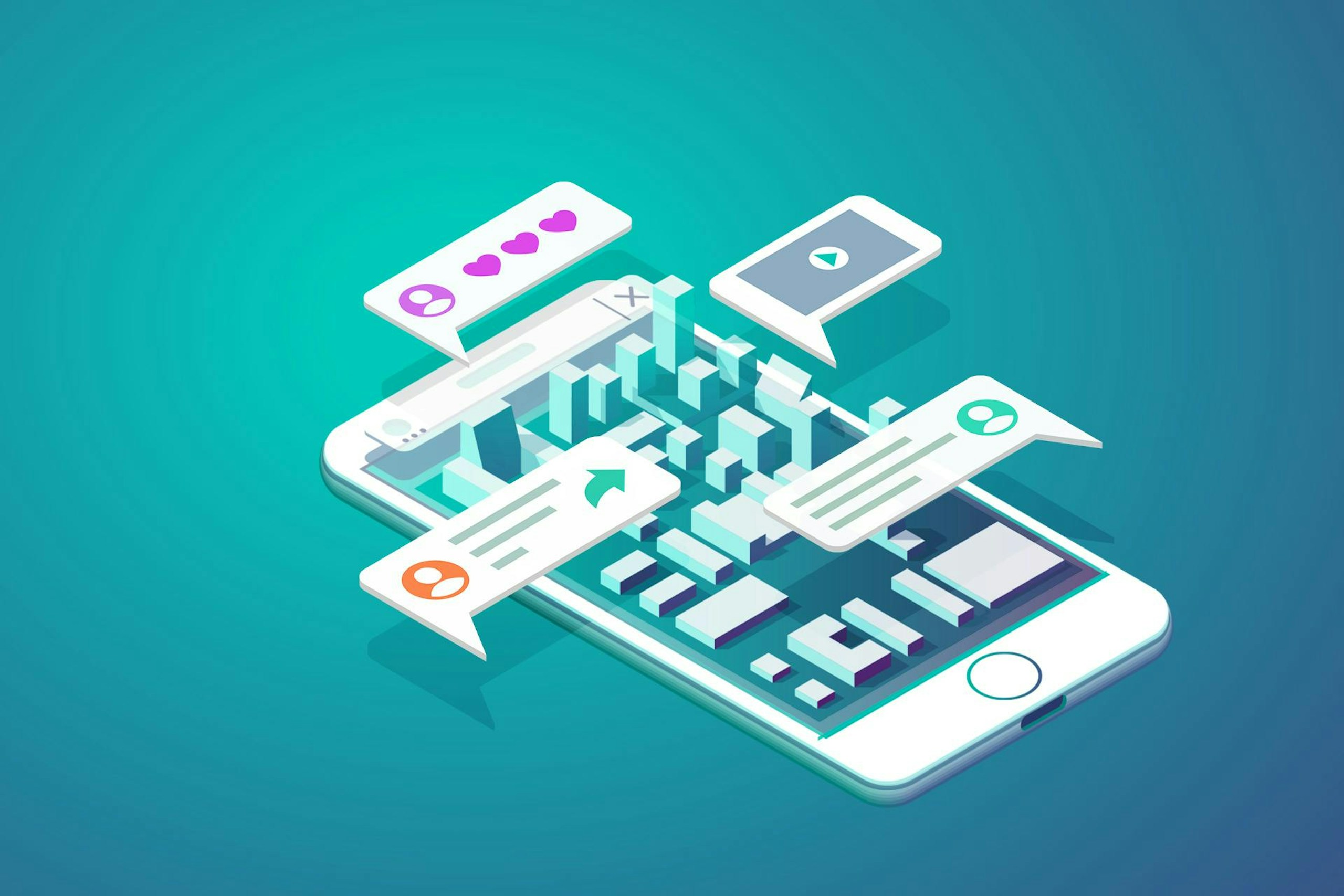 illustration of a smartphone with user profiles and likes representing how to foster an engaged community on social media