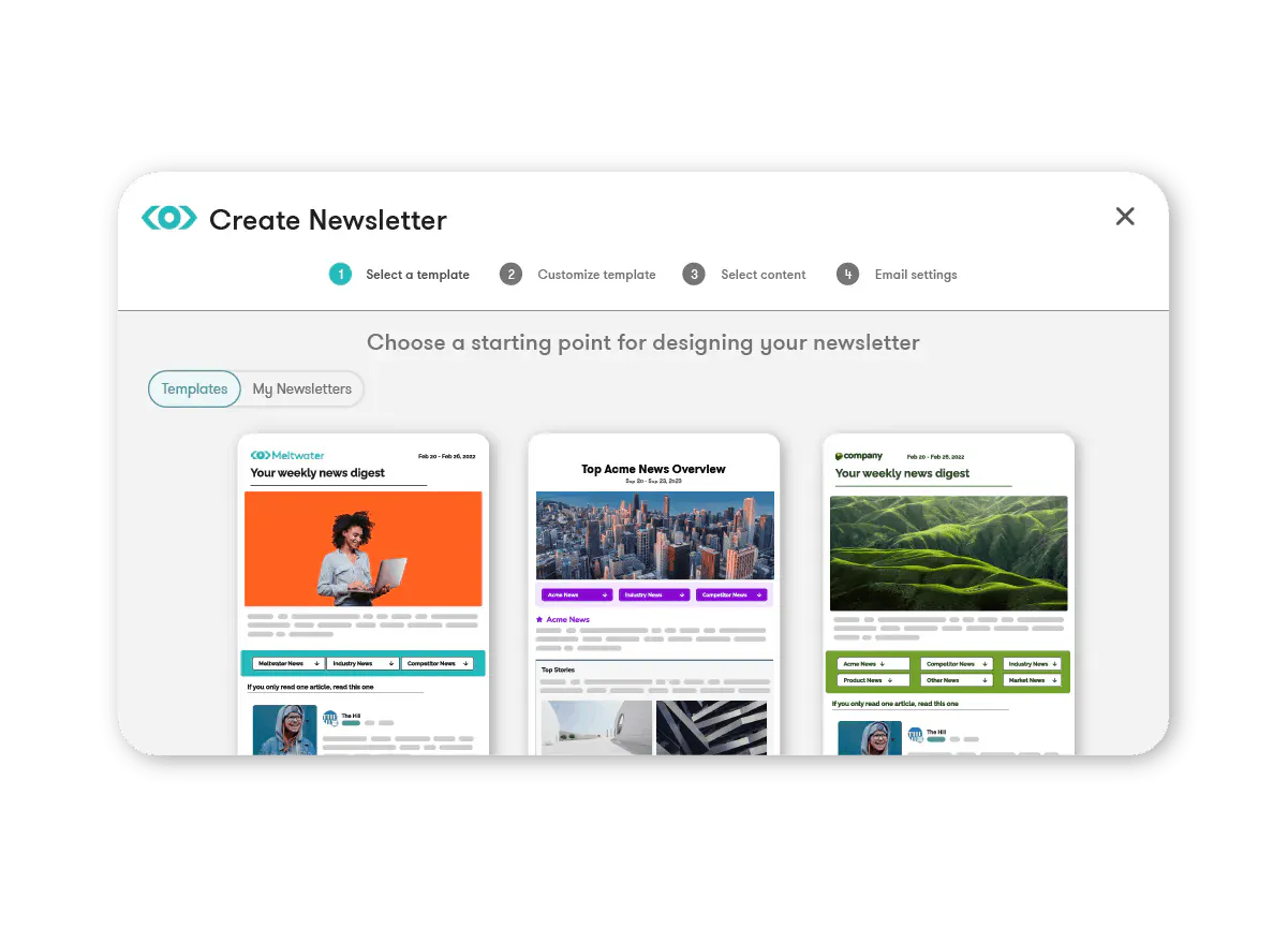 Meltwater screen create newsletter