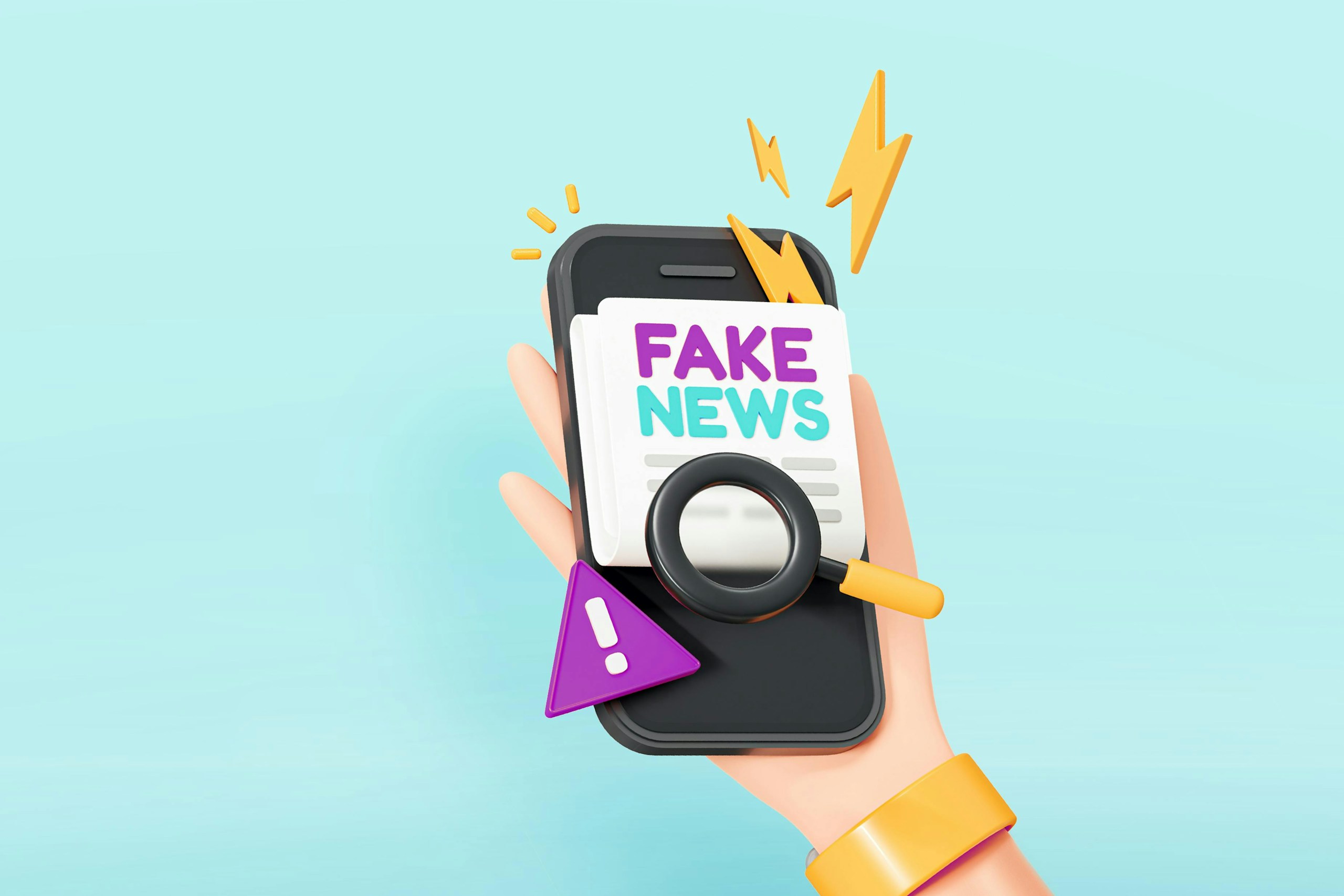 An illustration of a smartphone showing Fake News on its screen.