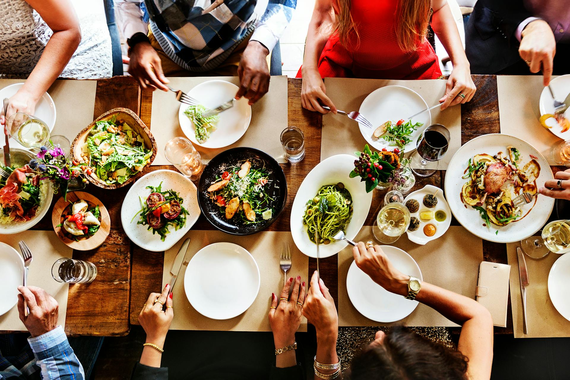 Table with plates of food