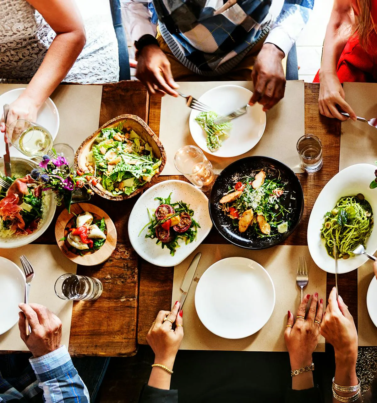 Table with plates of food
