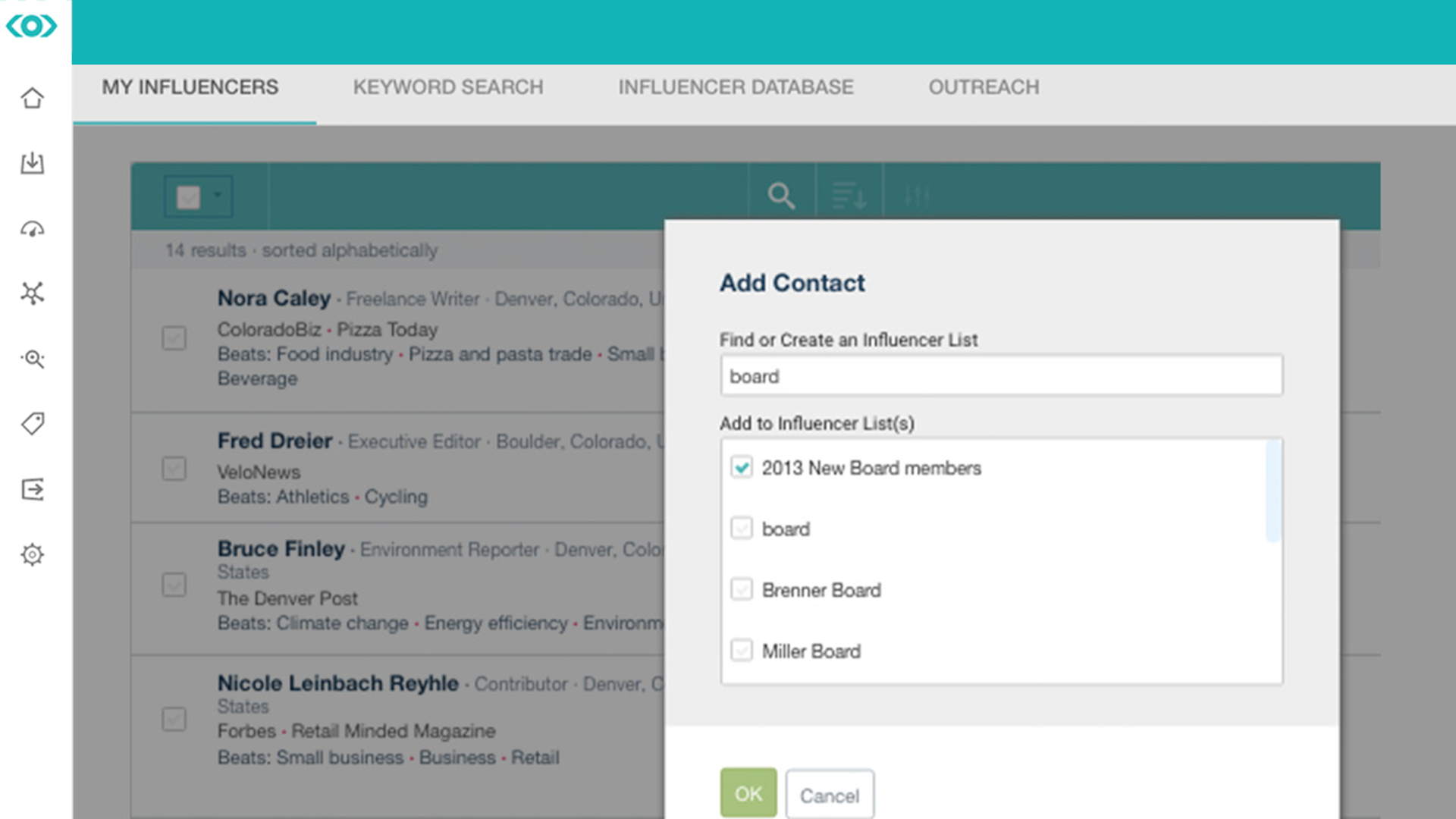 Screenshot of the Meltwater Influencer Contact Database Media Database