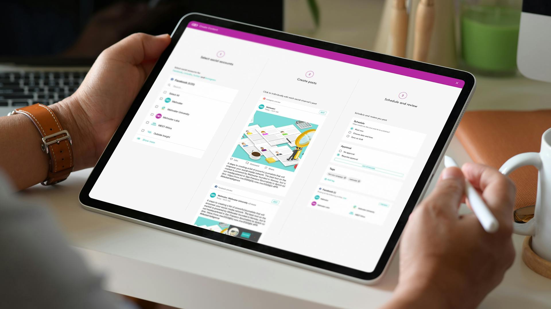 a person working with social management on iPad