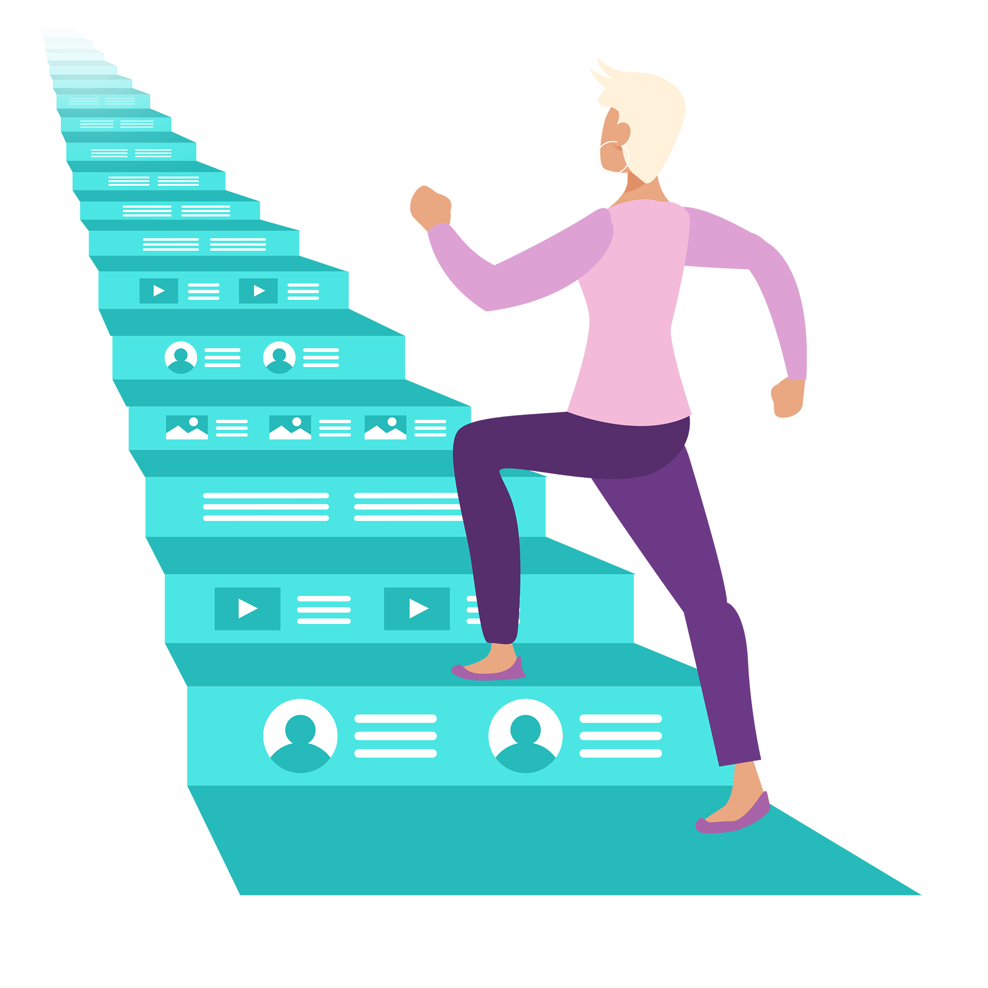 An illustration of a person walking up stairs