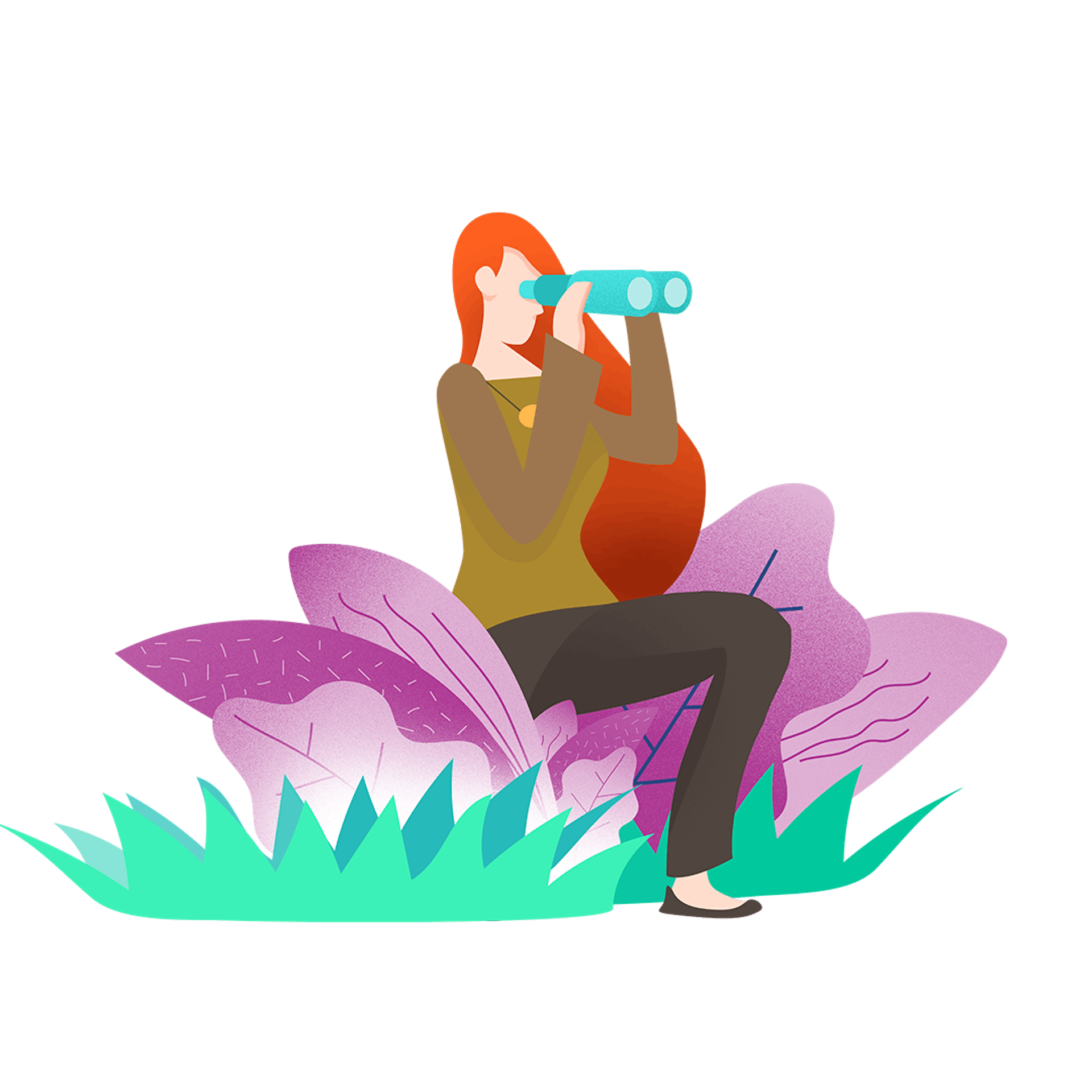 Graphic illustration of a woman with binoculars