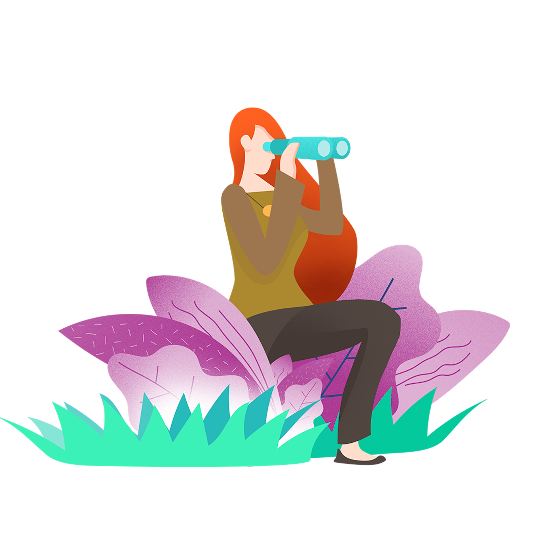 Graphic illustration of a woman with binoculars