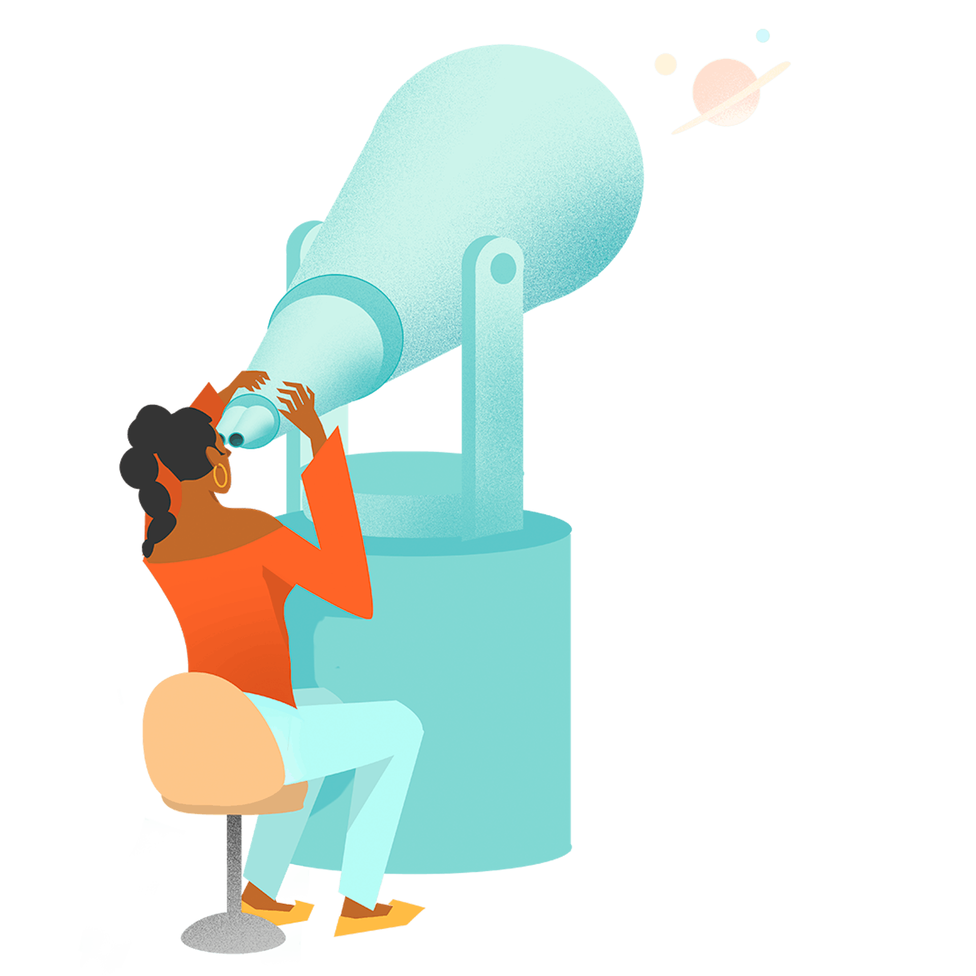 Graphic illustration of woman with telescope