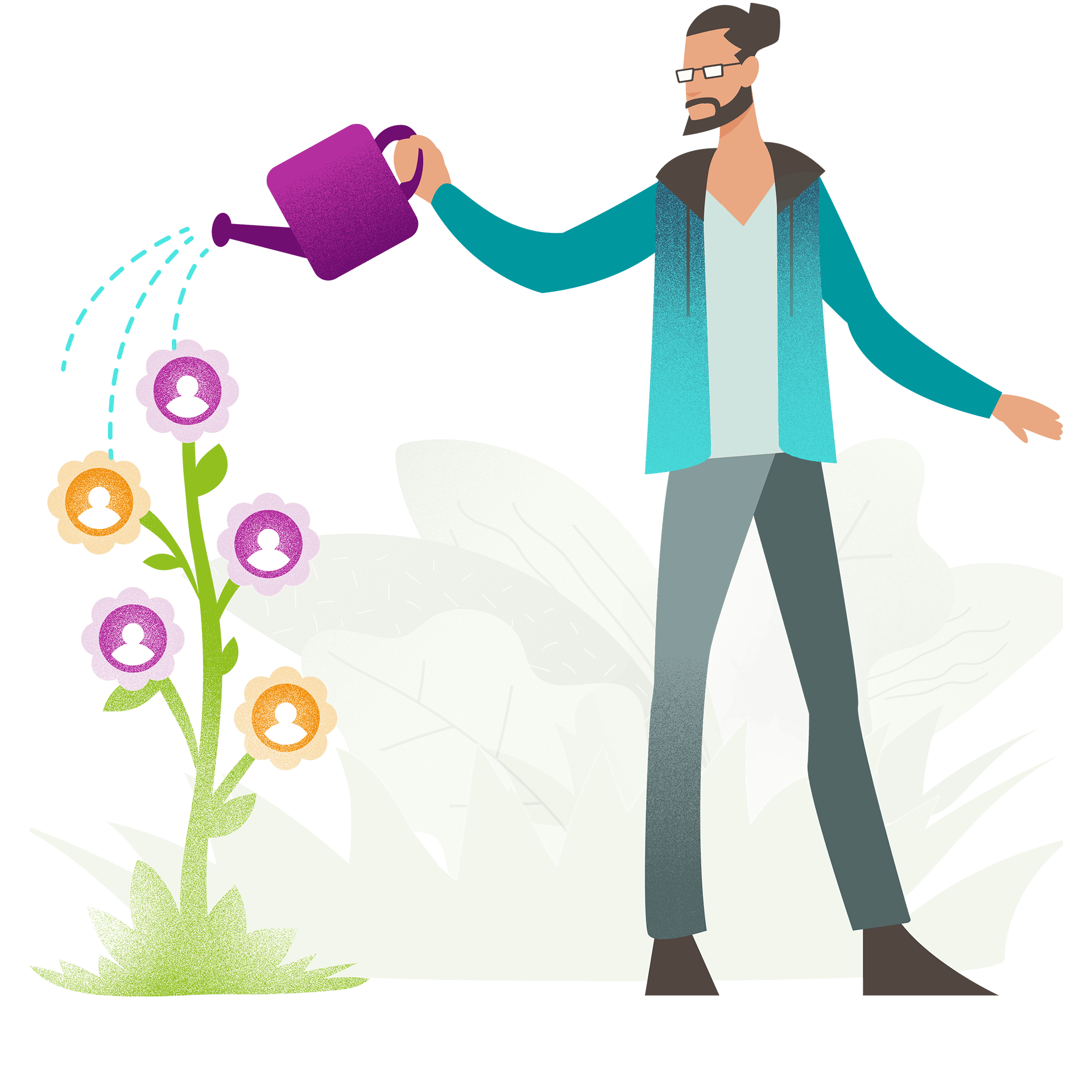 An illustration of a person giving water to a plant