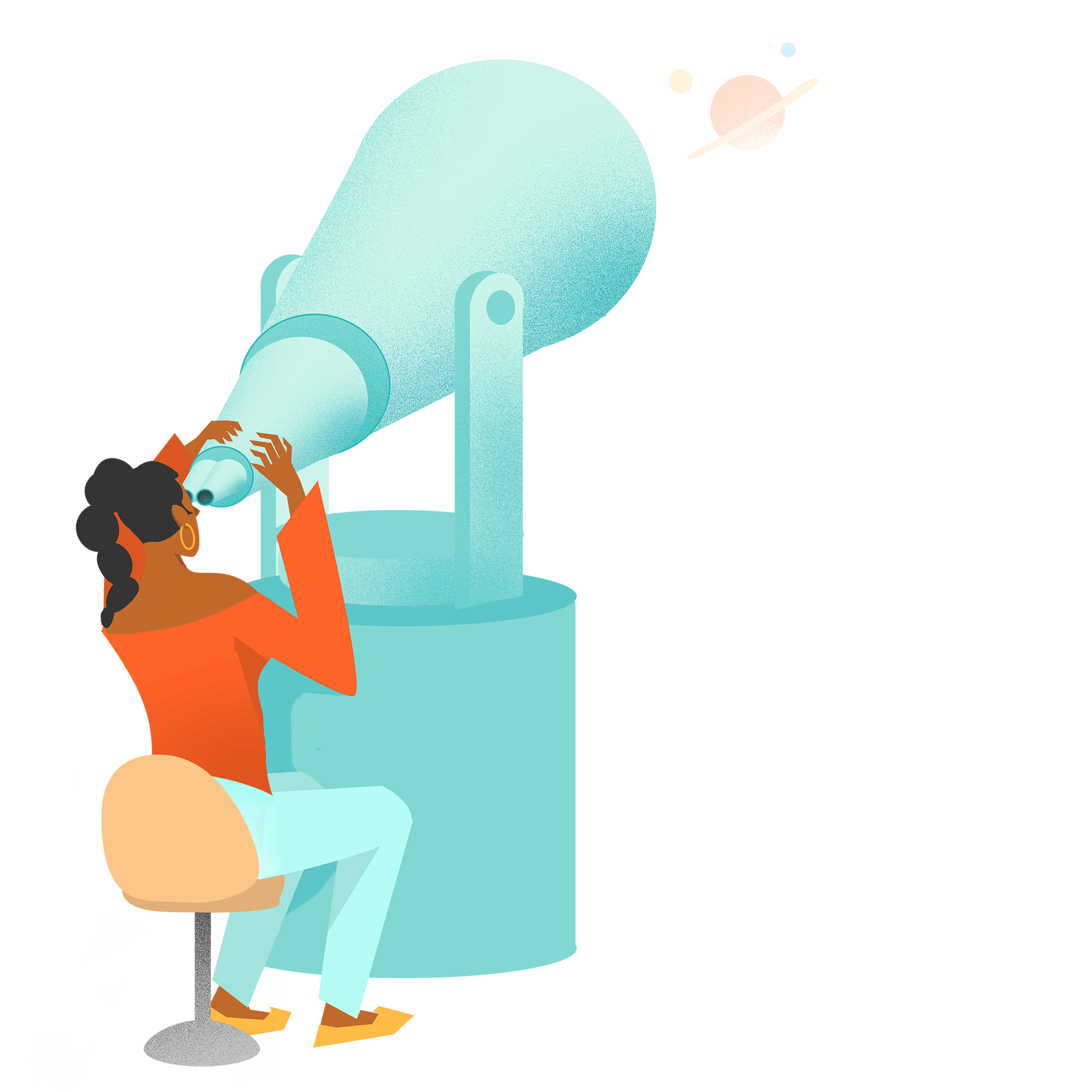 An illustration of a person looking into a telescope