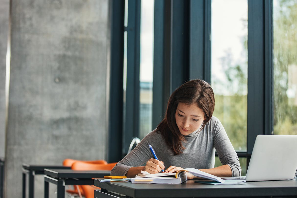 Photo of a student studying