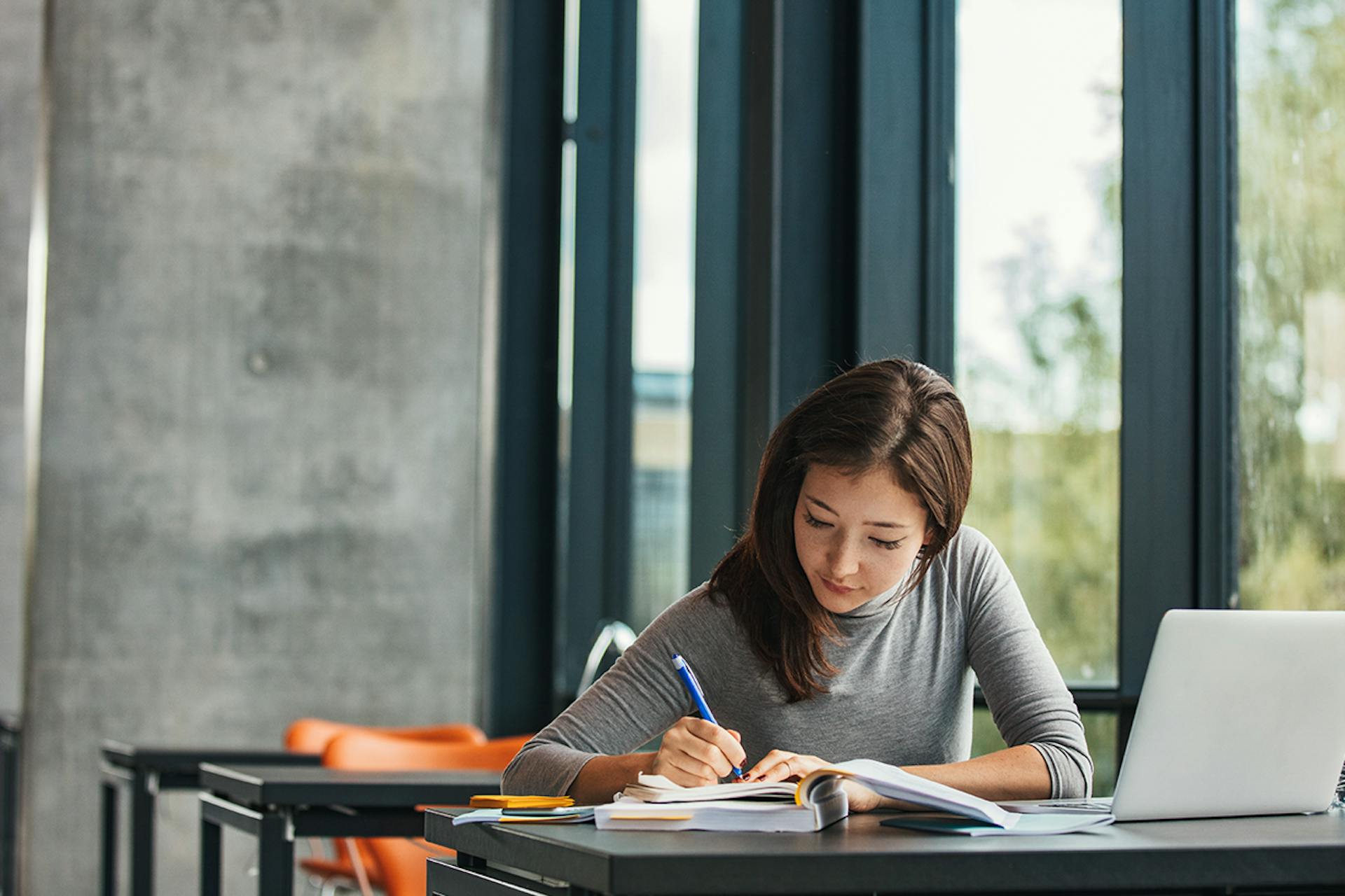 Photo of a student studying
