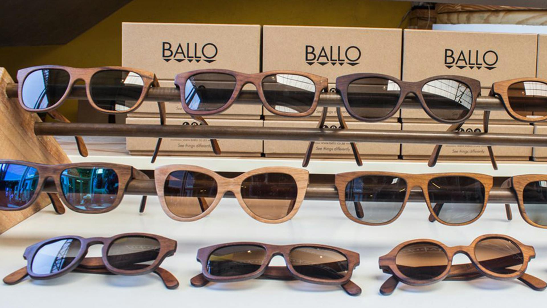 Photo of a wooden sunglasses display
