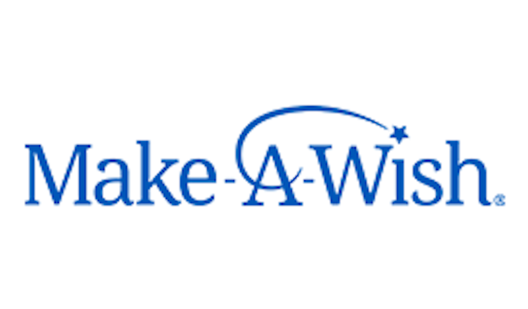 The Make-A-Wish logo, which is the organization name with a falling star swooping through the A and dotting the I.