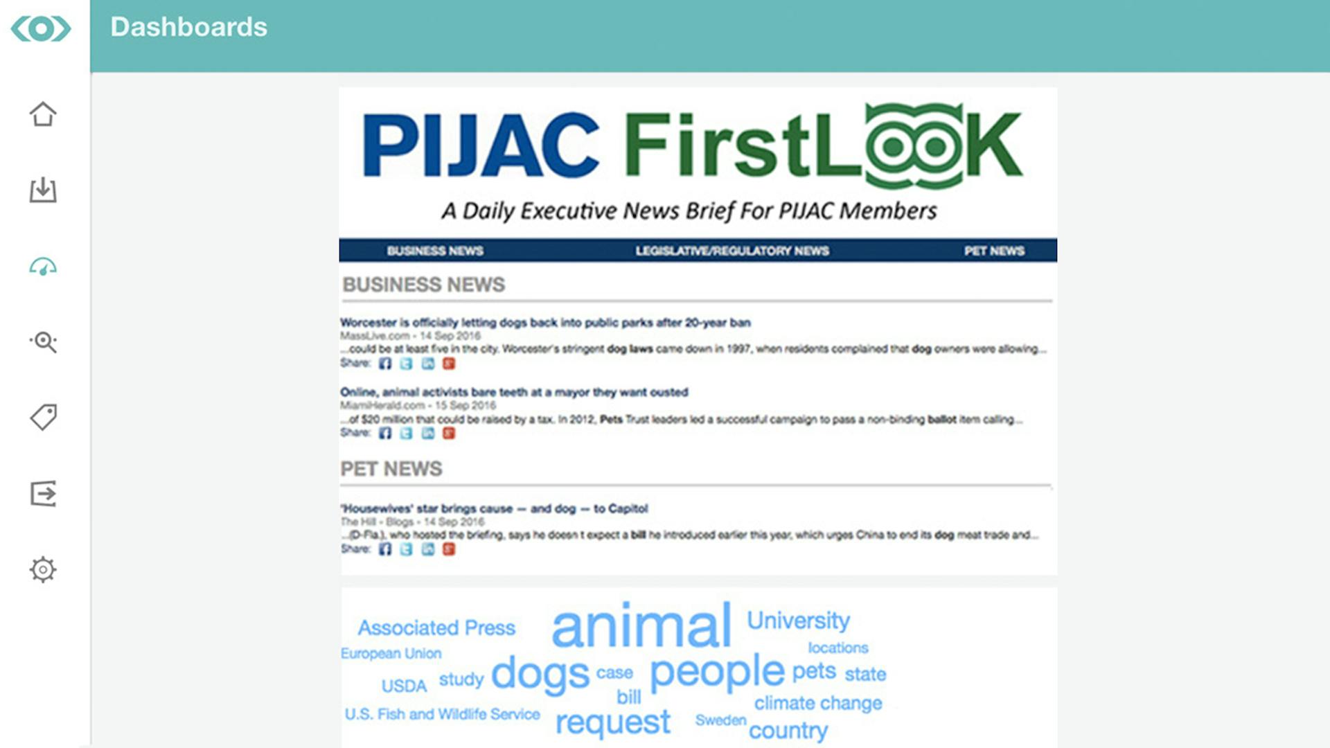 Screenshot of the Meltwater Newsletter Template for the Pet Industry Joint Advisory Council