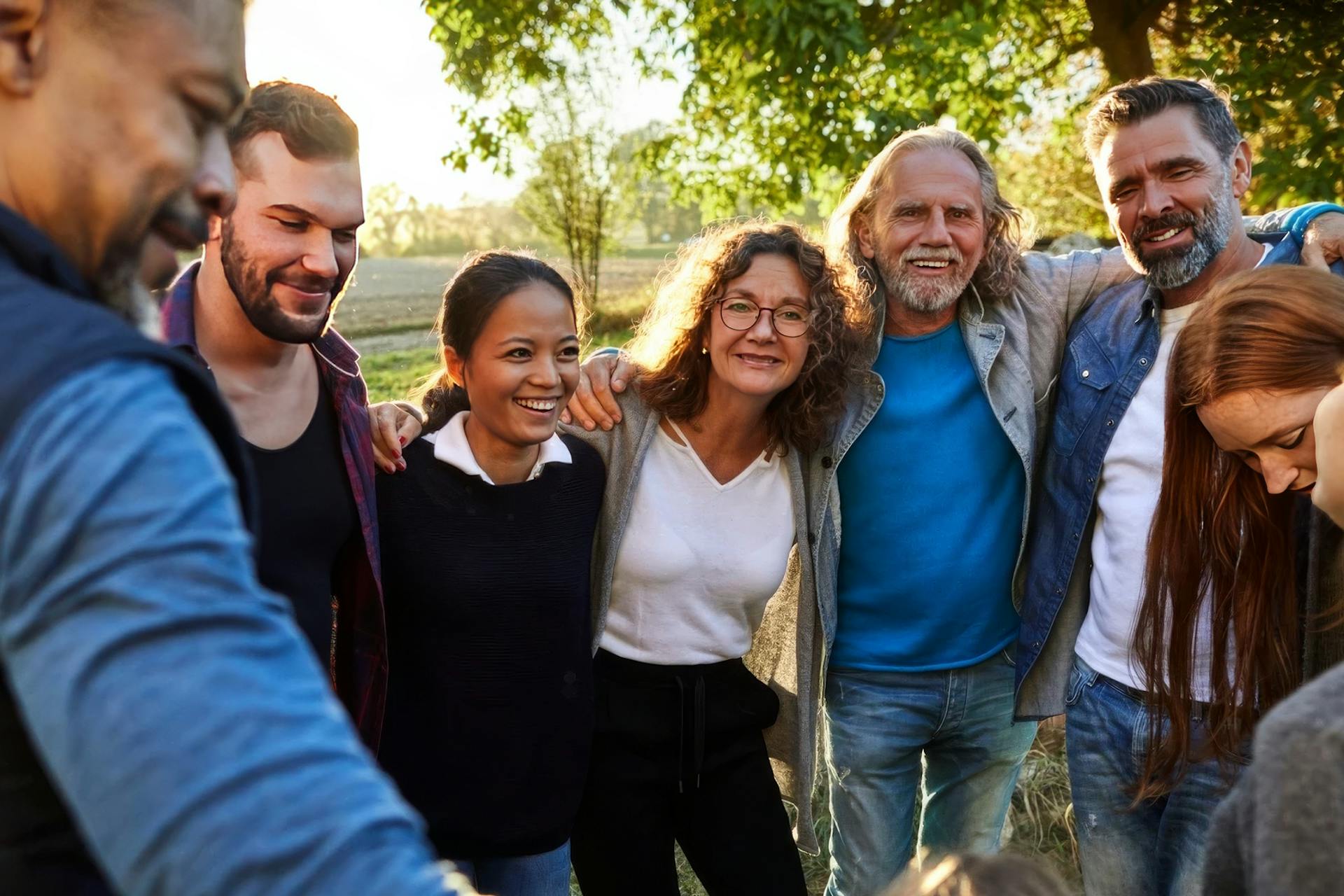 A group of seven people stand with their arms around each other in this image for a Meltwater customer story about the Cancer Support Community.