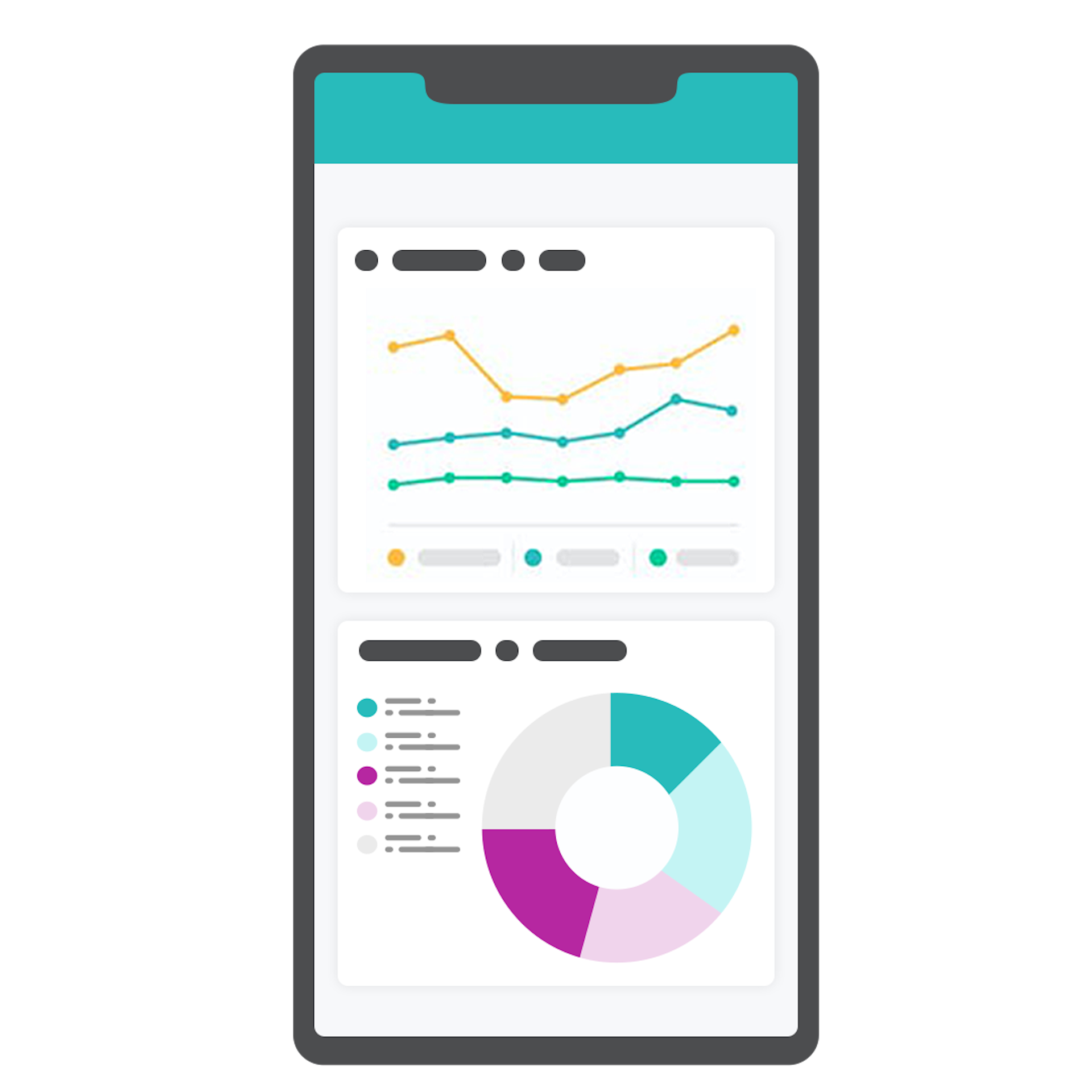 Graphic illustration of mobile app with analytics