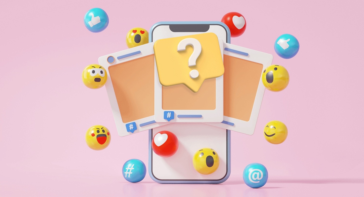 Illustration of a smartphone with social media content and iconography bursting out of it. 