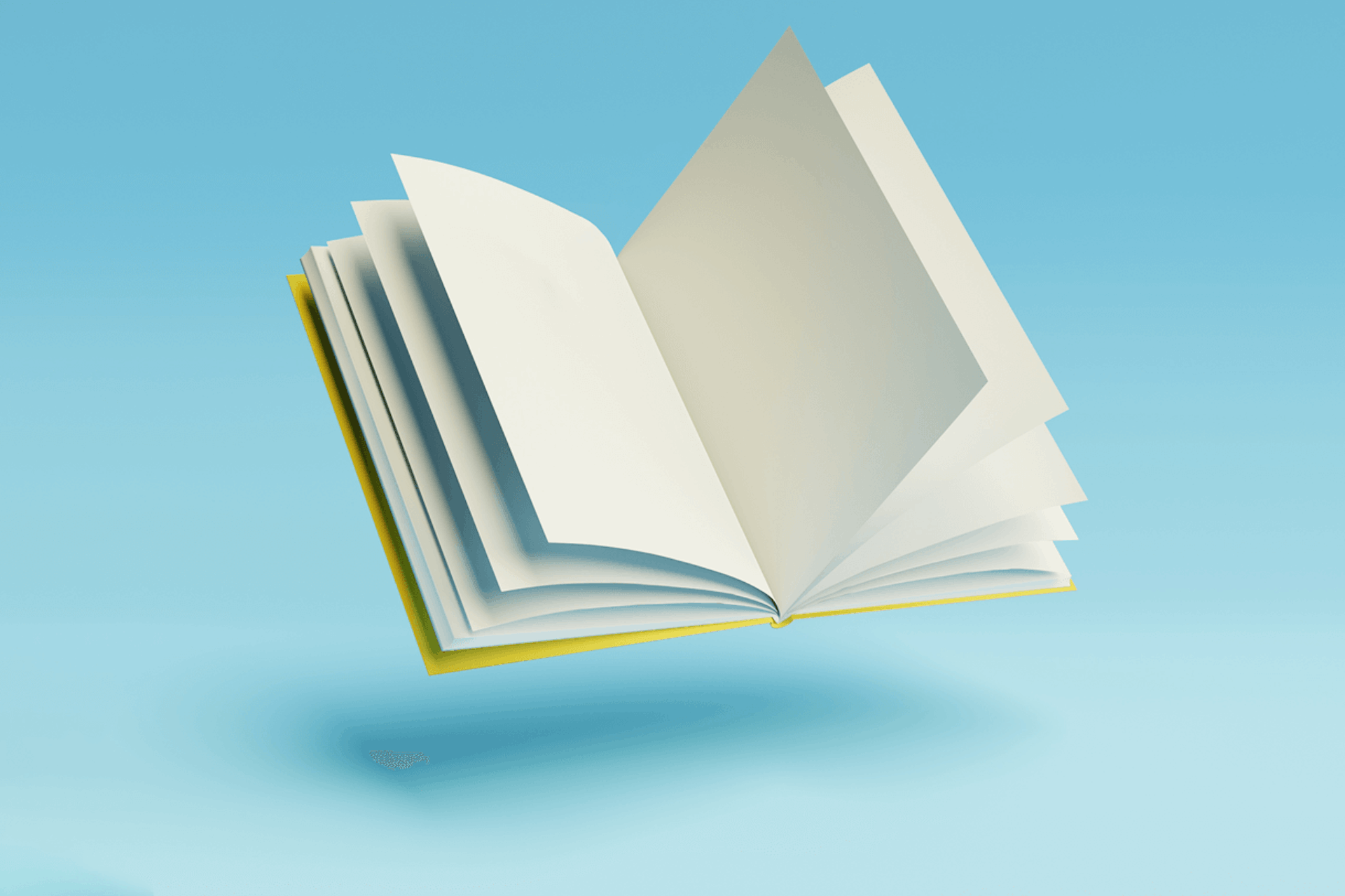 Illustration of an open magazine with blank pages on a light blue background. List of the most popular US magazines.