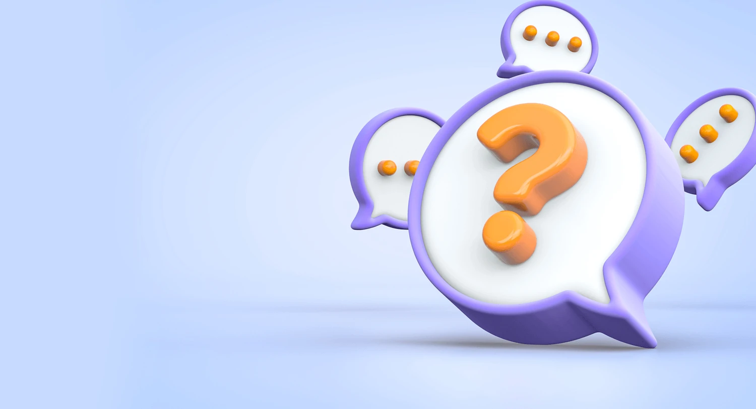 3D illustration of a question mark in a speech bubble