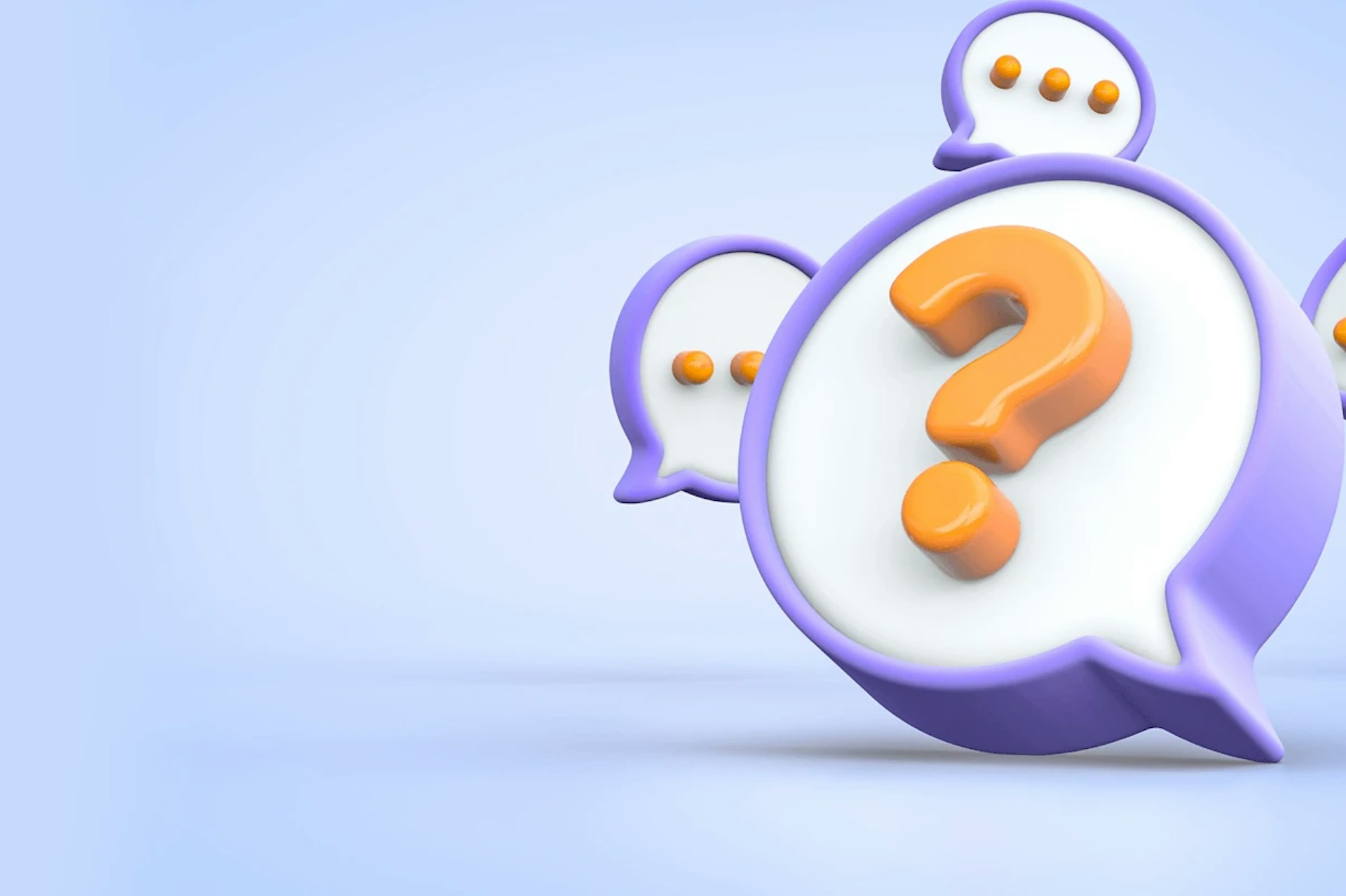3D illustration of a question mark in a speech bubble