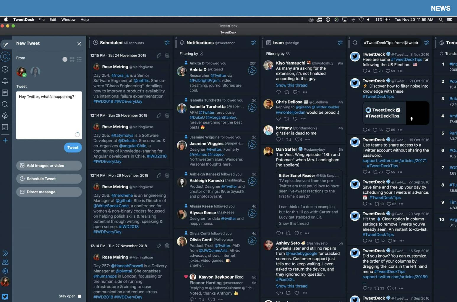 Tweetdeck's dashboard