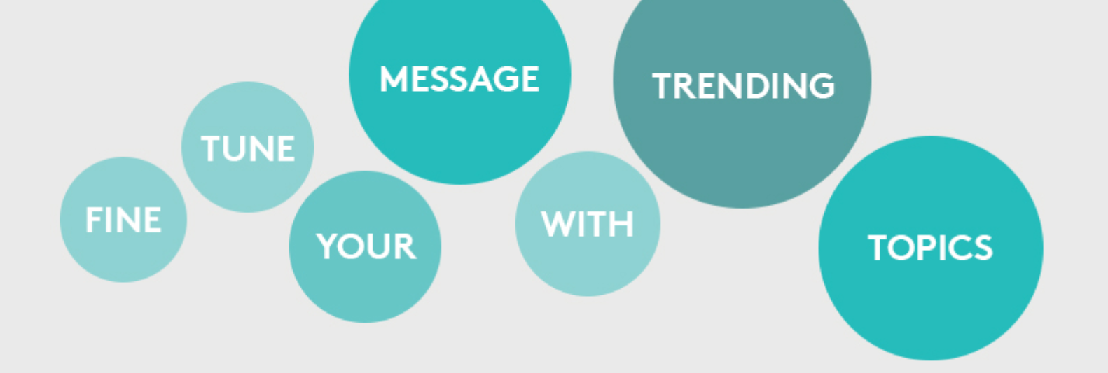 Three blue circles with one word in each - with, trending and topics".