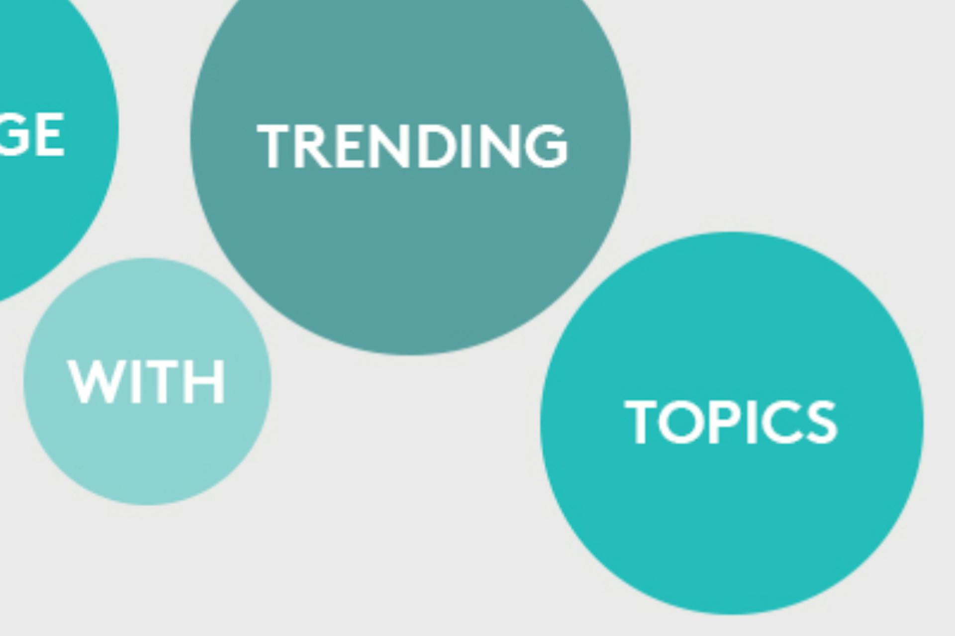 Three blue circles with one word in each - with, trending and topics".