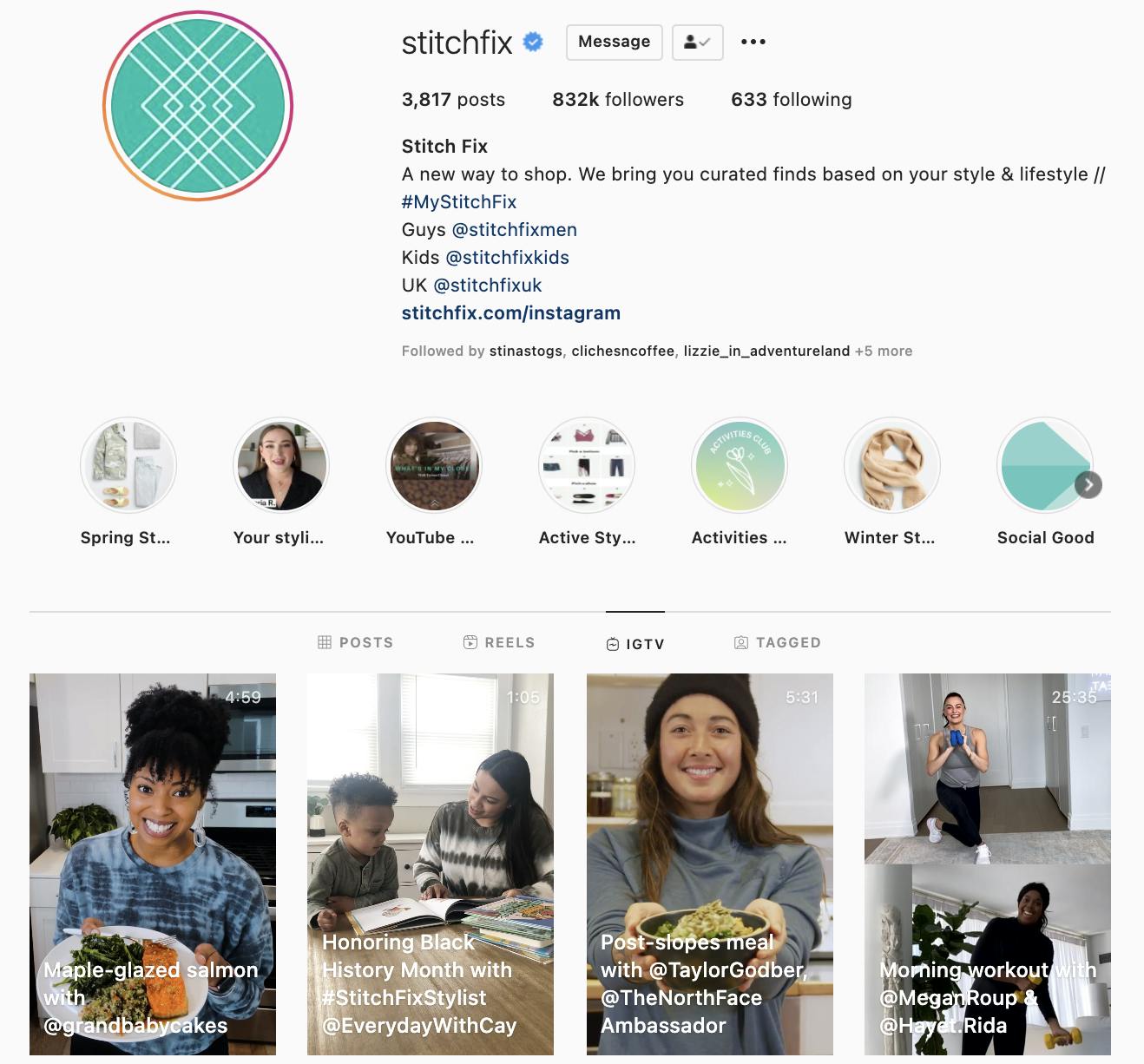 Example of a brand using IGTV as a way to highlight their brand ambassadors