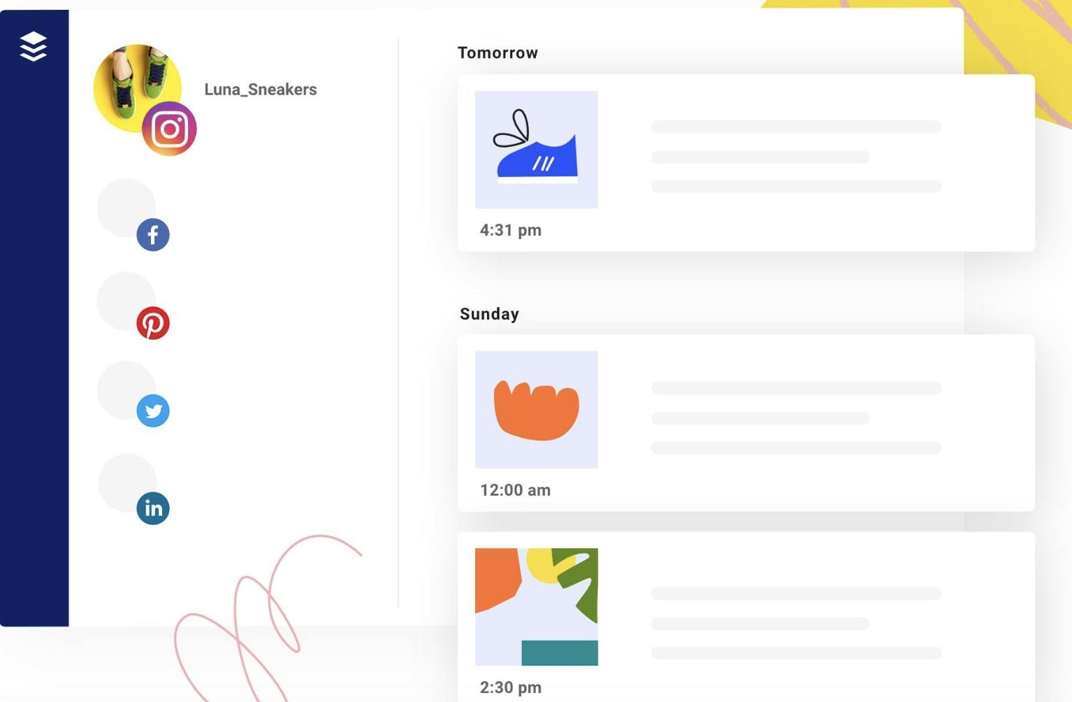 A stylised version of Buffer's dashboard