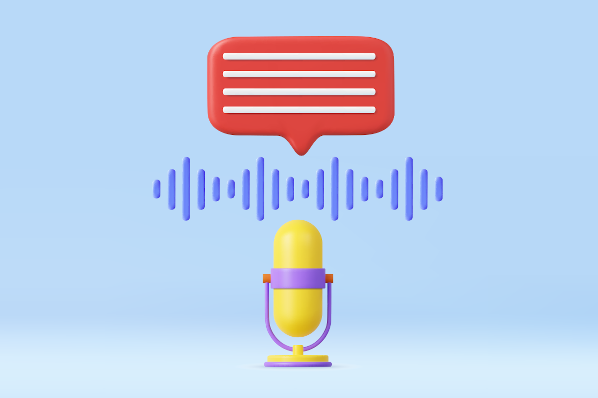 Illustration showing a desk microphone with sound waves and a red speech bubble. Guide to finding brand voice blog post.