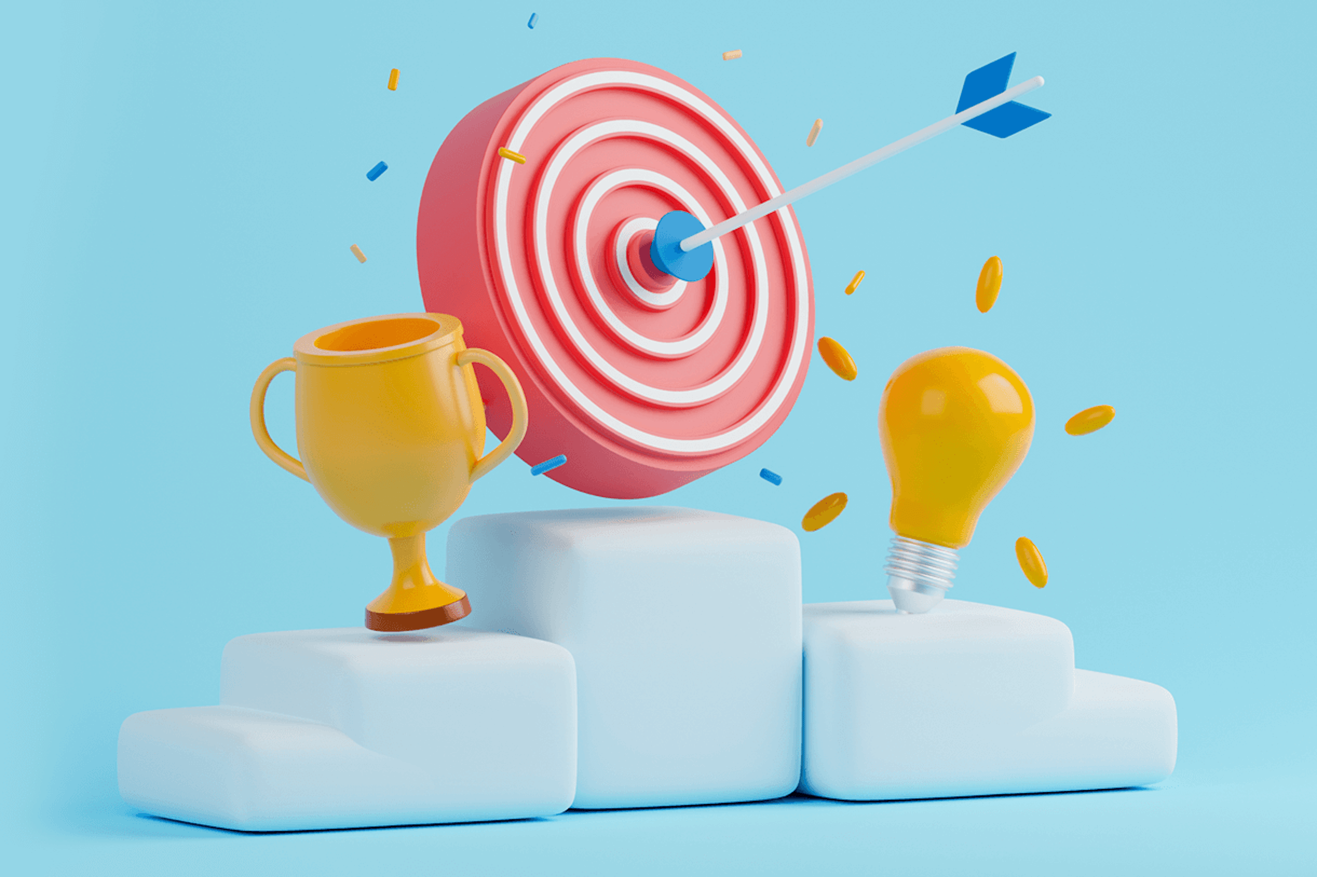 3D Illustration eines Podiums zur Veranschaulichung der Erstellung einer Marketingstrategie
