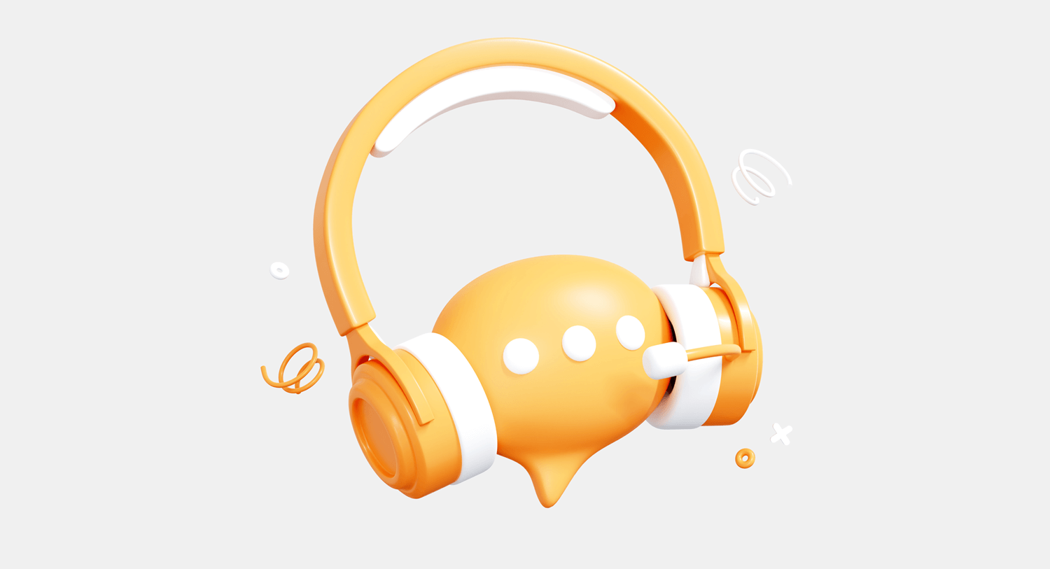 Illustration d'une bulle de dialogue orange portant des écouteurs avec un microphone s'adressant à un client. Utilisation des chatbots pour améliorer les ventes, article de blog.