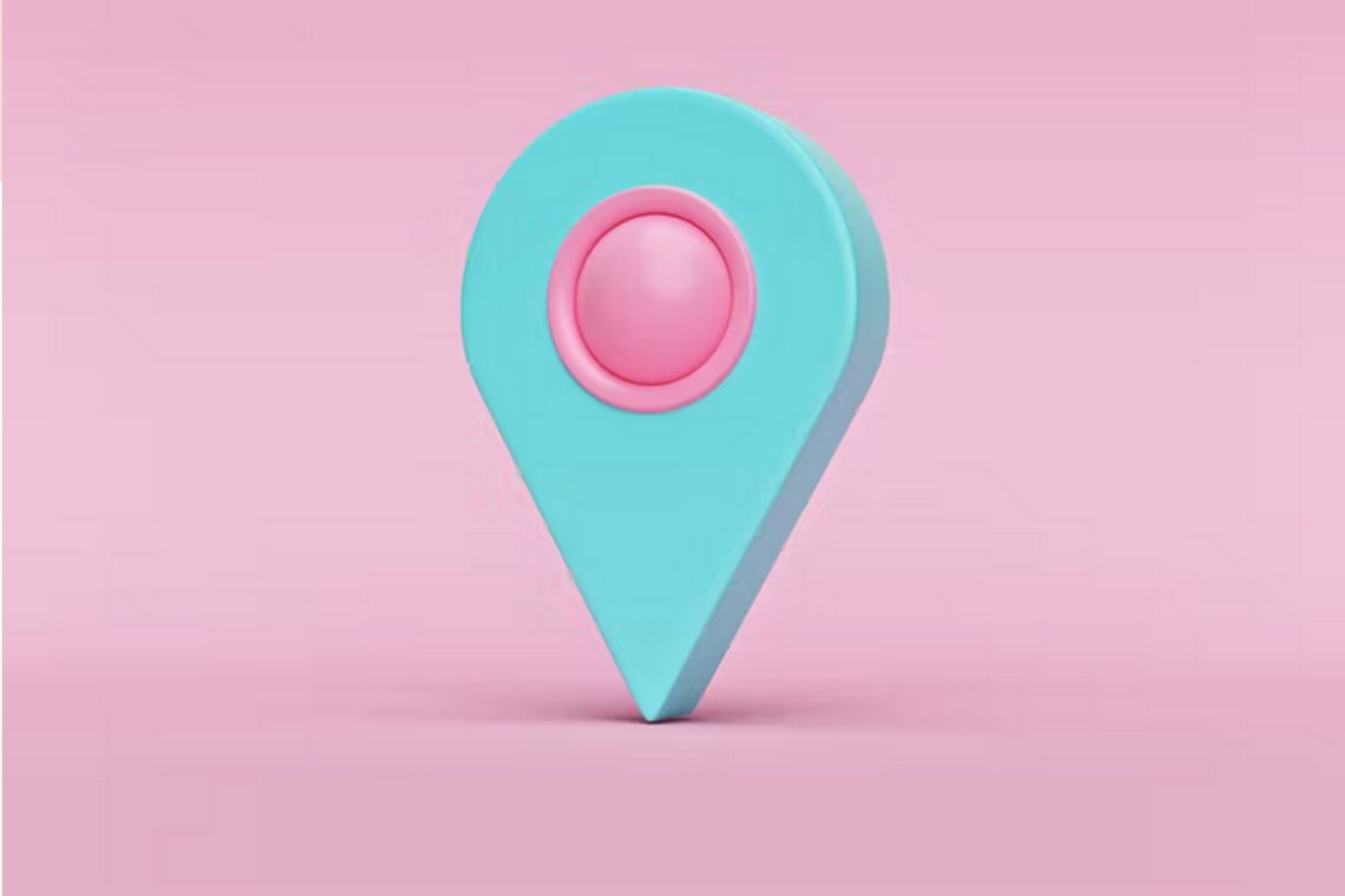Epingle bleue de localisation sur fond rose 