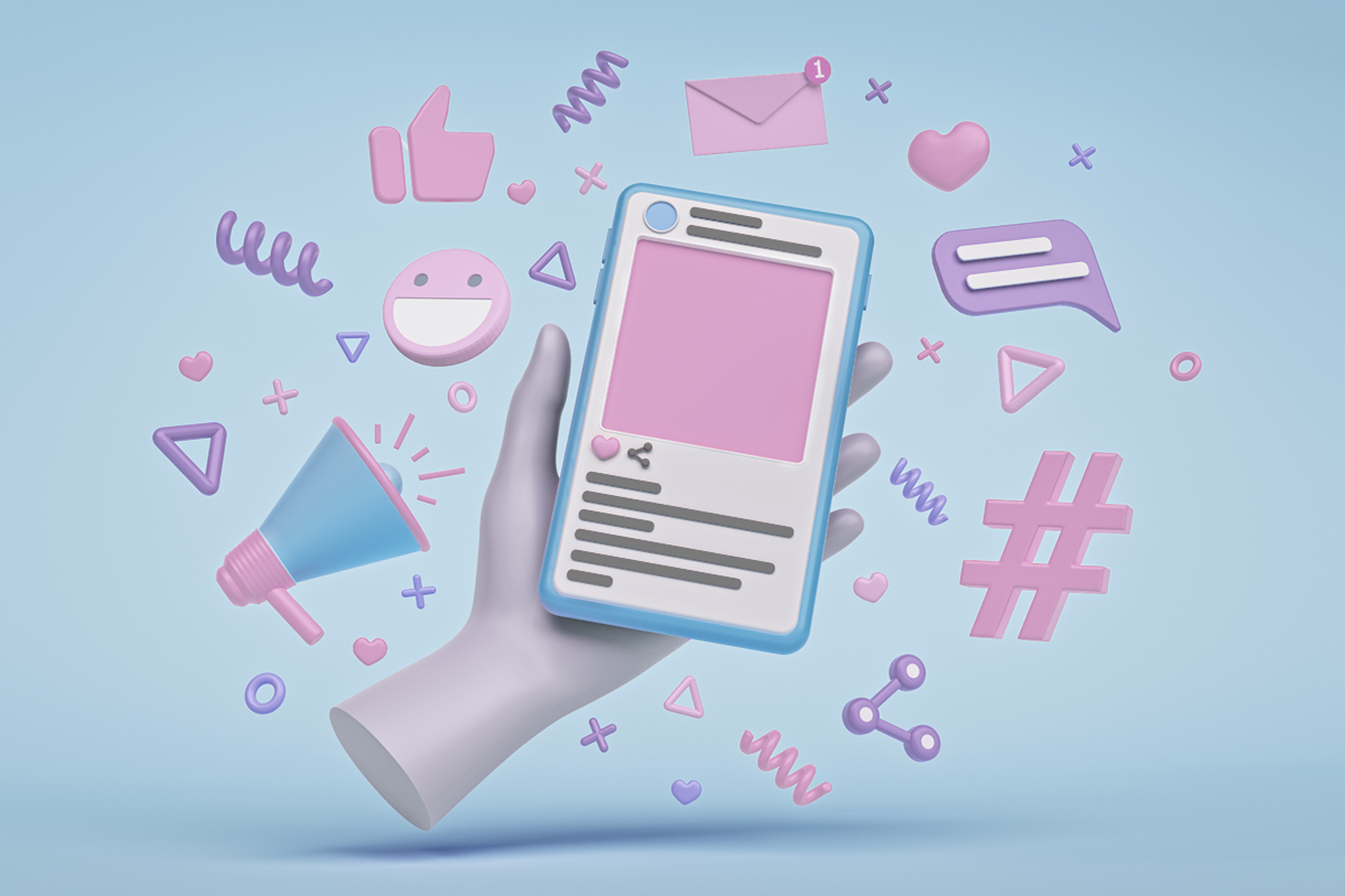 3D Illustration eines Instagram Posts auf einem Smartphone als Verbildlichung der wichtigsten Influencer Marketing Statistiken 2024